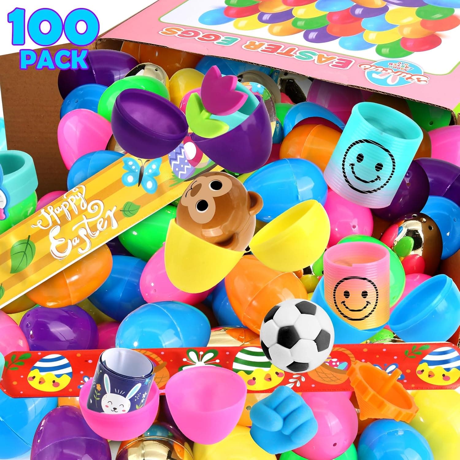100 Pack Prefilled Easter Eggs with Assorted Toys and 6 Surprise Golden Eggs thumbnail 2