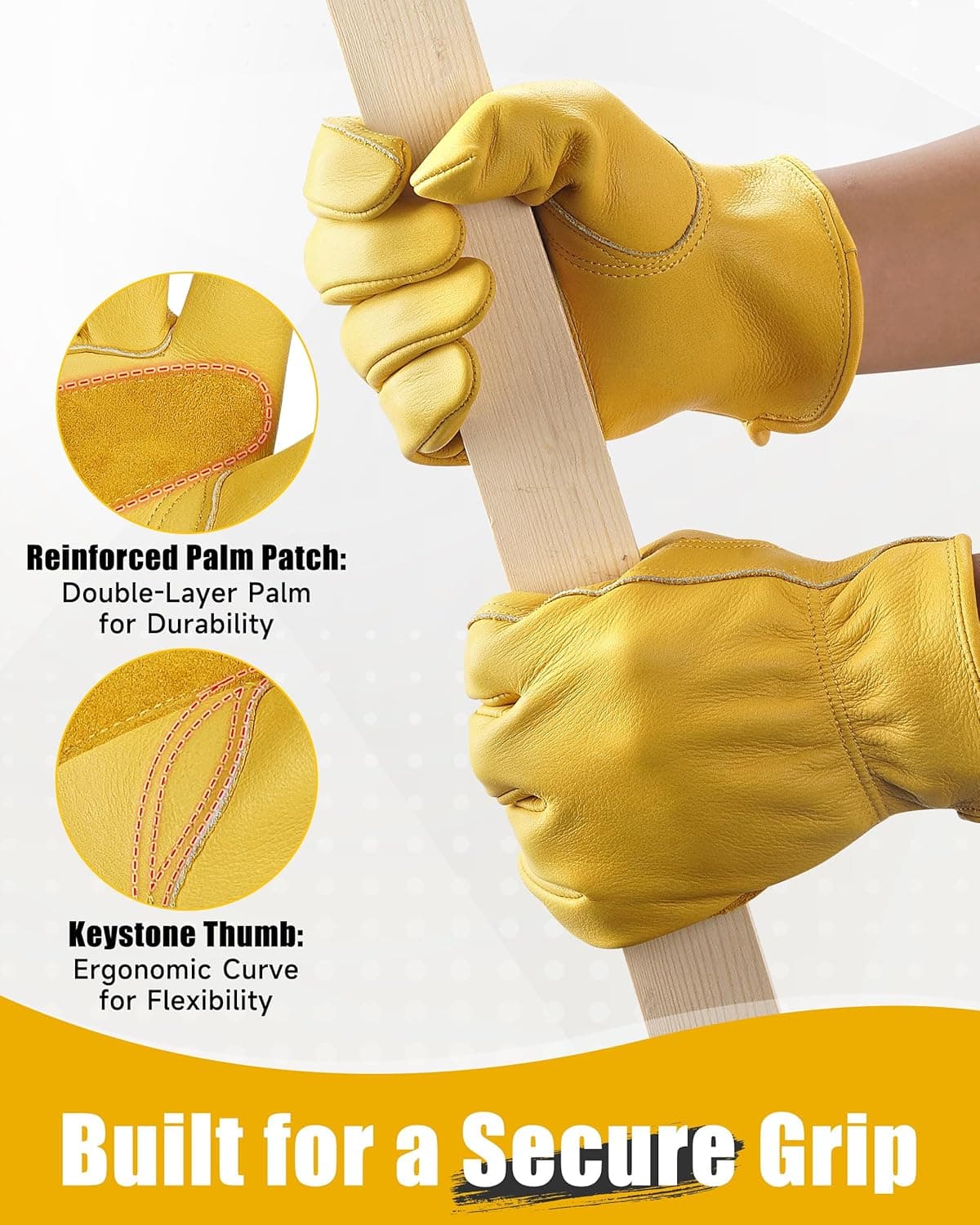 DULFINE Leather Work Gloves for Men &amp; Women, Reinforced Durable Gardening Gloves,Cowhide Work Gloves,Puncture &amp; Cut Resistant: Amazon.com: Tools &amp; Home Improvement thumbnail 3