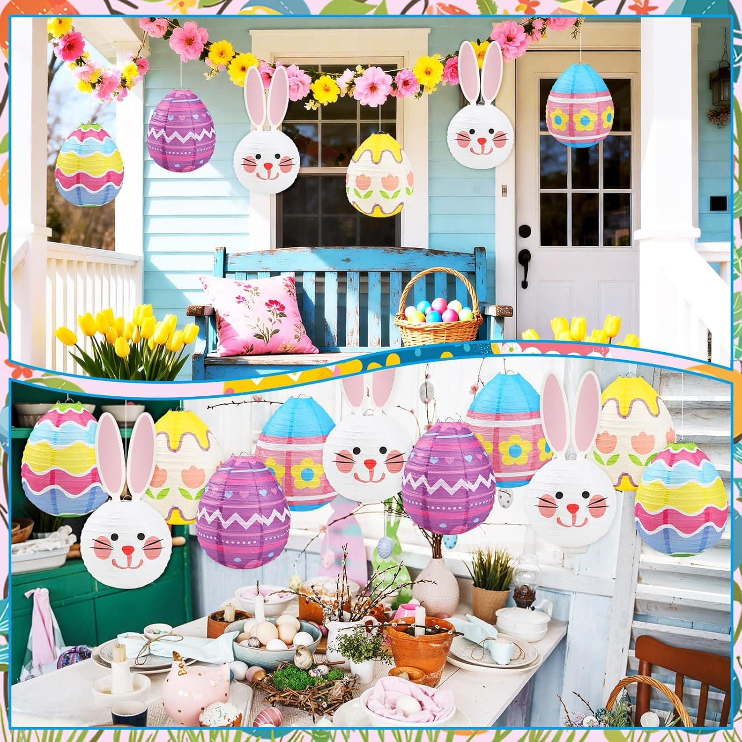 DECYOOL 12 Pieces Pastel Paper Lanterns - Easter Egg and Rabbit Designs thumbnail 4
