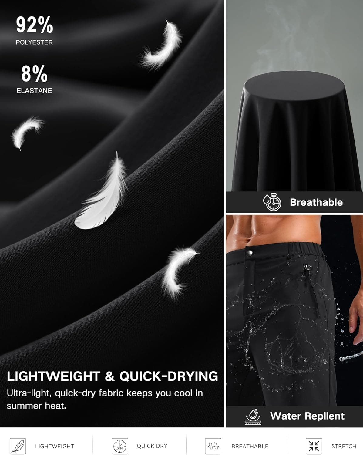 Pudolla Men's Hiking Shorts - Quick Dry with 3 Zipper Pockets thumbnail 4