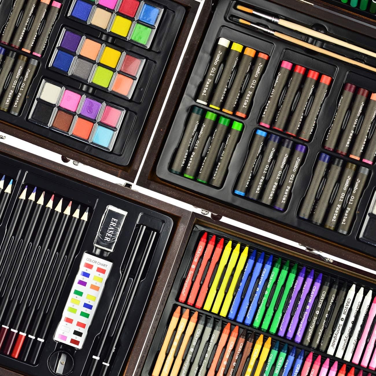 Sunnyglade 145 Piece Deluxe Art Set, Wooden Box &amp; Drawing Kit with Crayons, Oil Pastels, Colored Pencils, Watercolor Cakes, Sketch Pencils, Paint Brush, Sharpener, Eraser, Color Chart (Cherry) : Arts, Crafts &amp; Sewing thumbnail 4