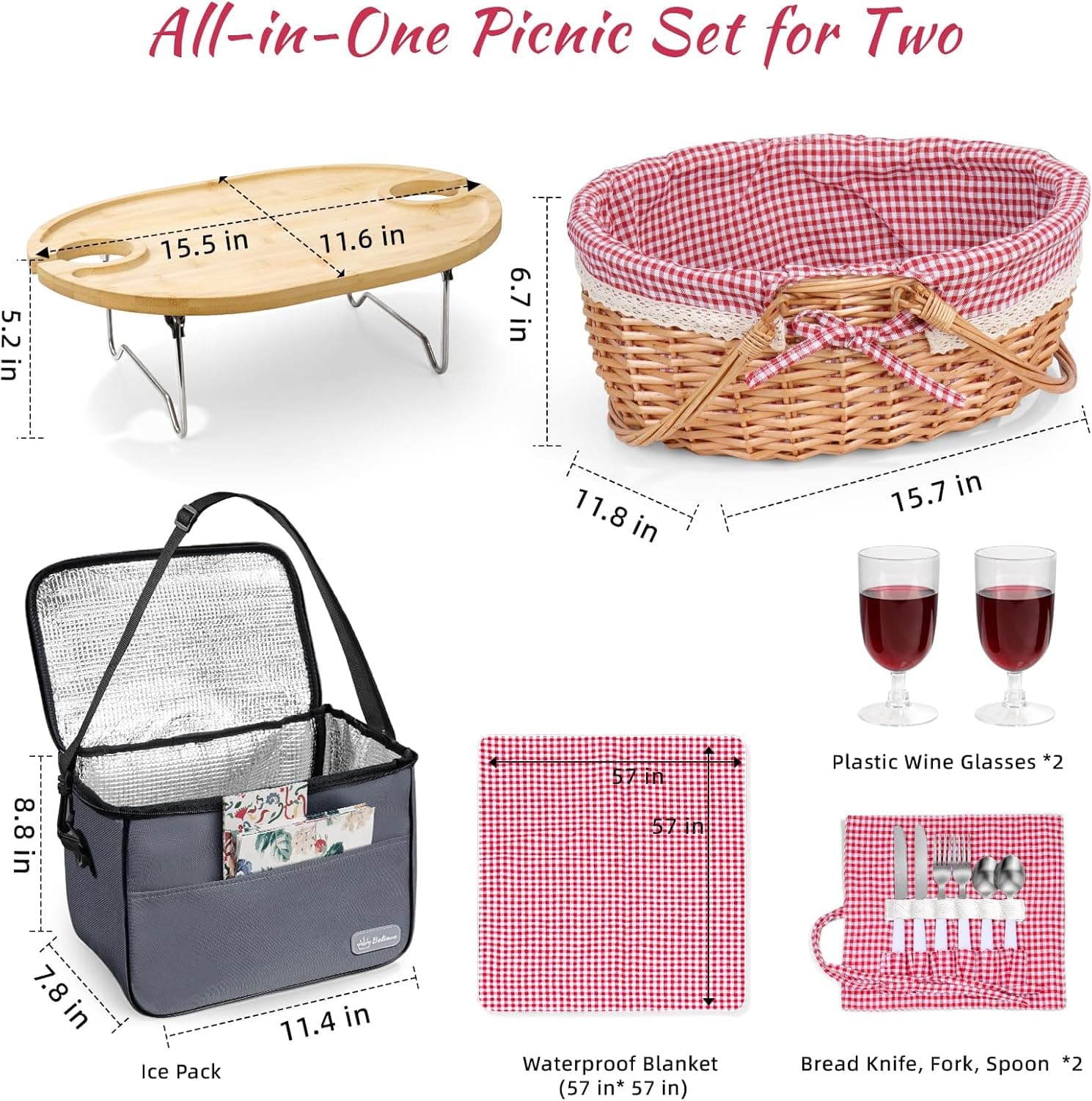 Picnic Basket for 2 with Table and Blanket thumbnail 4
