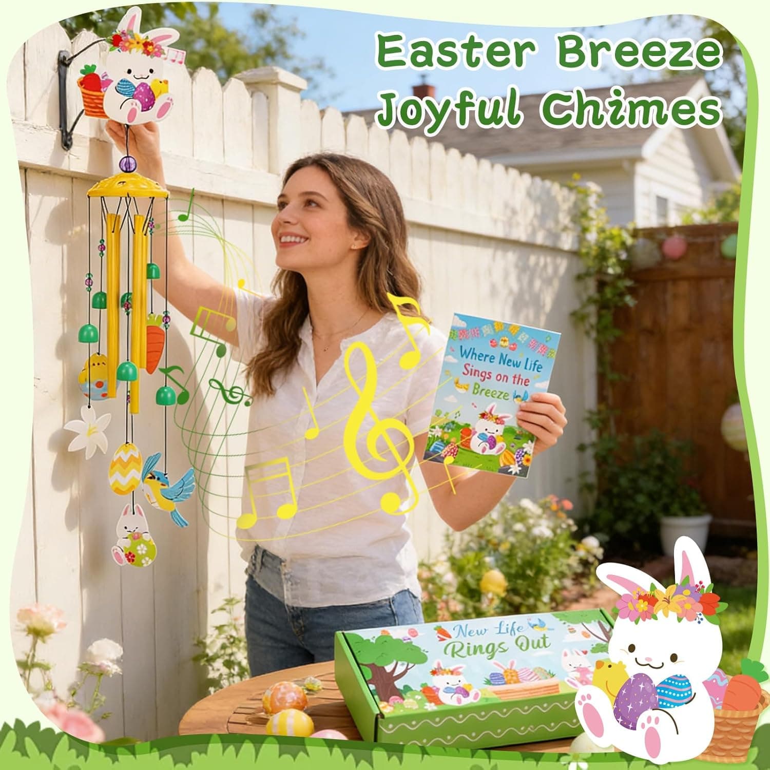 Hoemwarm Easter Wind Chimes with Bunny, Eggs and Gift Box thumbnail 4