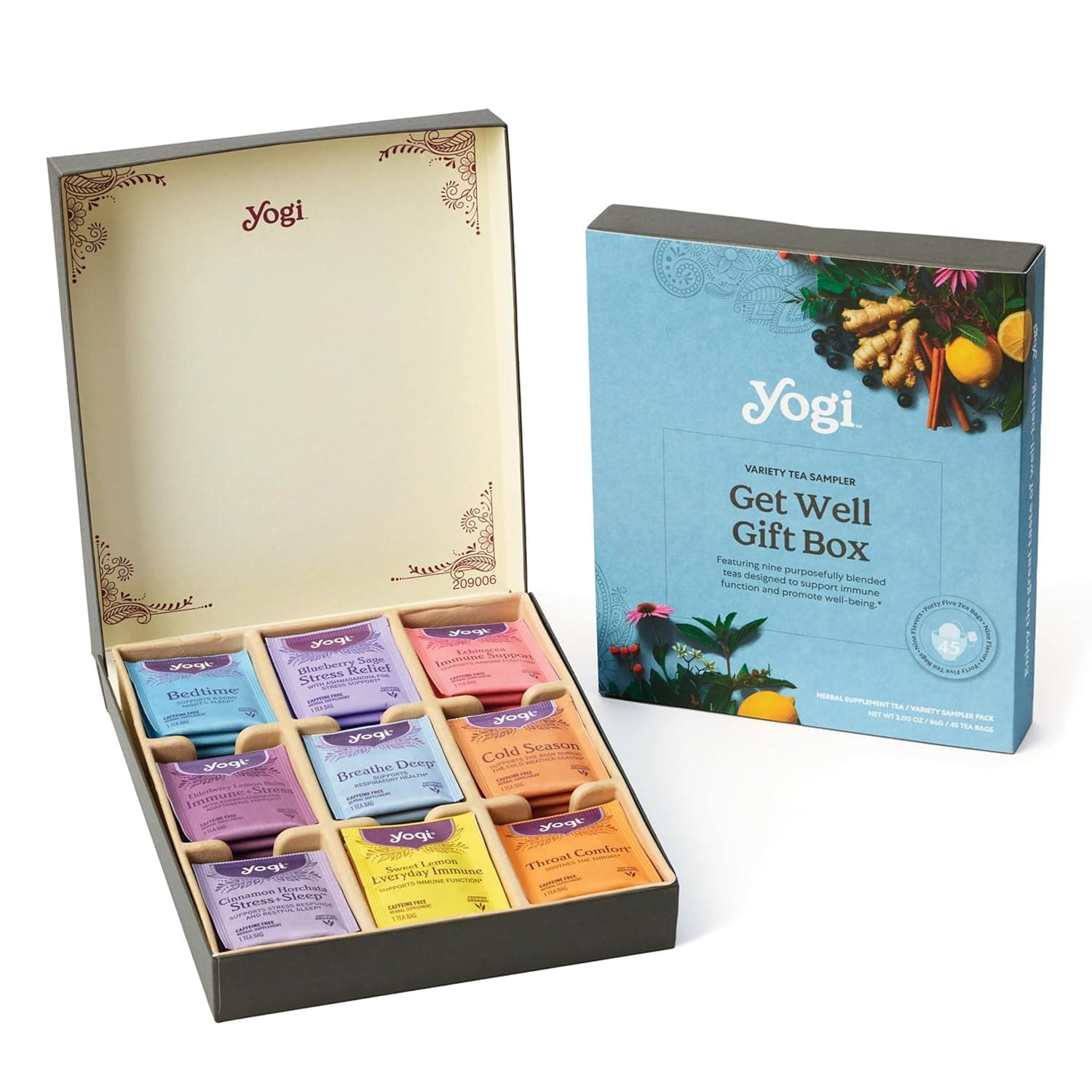 Organic Sampler Gift Box-5 Tea Bags per Flavor (45 Tea Bags)-Delicious Wellness Immunity Teas-9 Herbal Teas-Caffeine-Free Tea Variety Pack-Tea Gift Set : Grocery &amp; Gourmet Food — Spring Gift Ideas gift idea