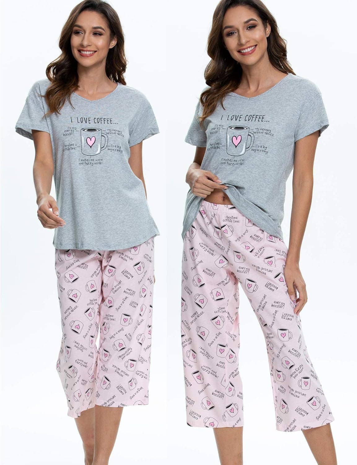 ENJOYNIGHT Women's Pajama Set - Cotton Short Sleeve Top with Capri Pants thumbnail 2