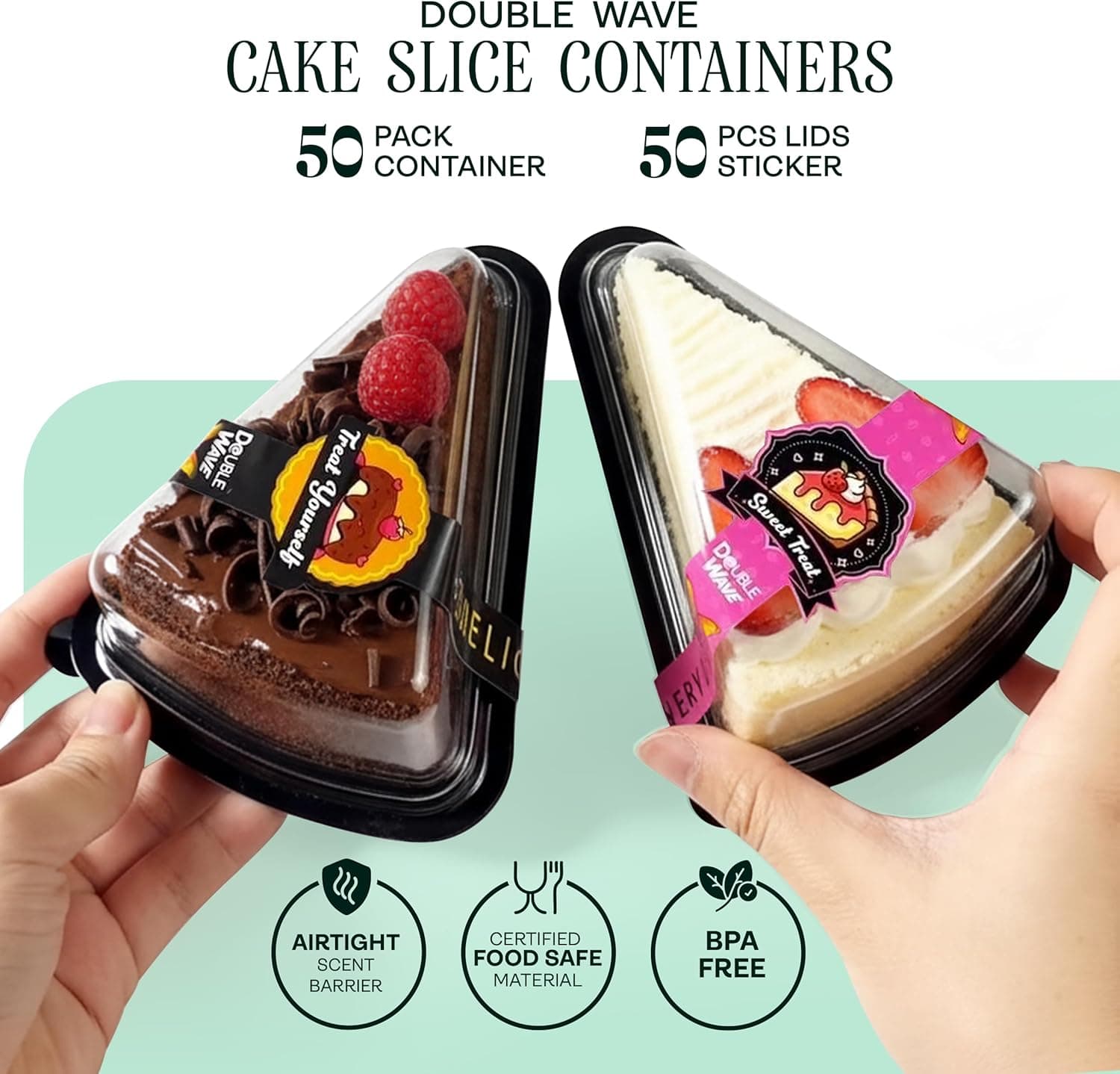 DoubleWave 50-Pack Clear Cake Slice Containers | BPA-Free, Stackable Dessert Holders for Parties, Weddings, and Special Events – Shatter-Resistant Plastic | Keeps Cake Fresh at Parties : Industrial &amp; Scientific thumbnail 2