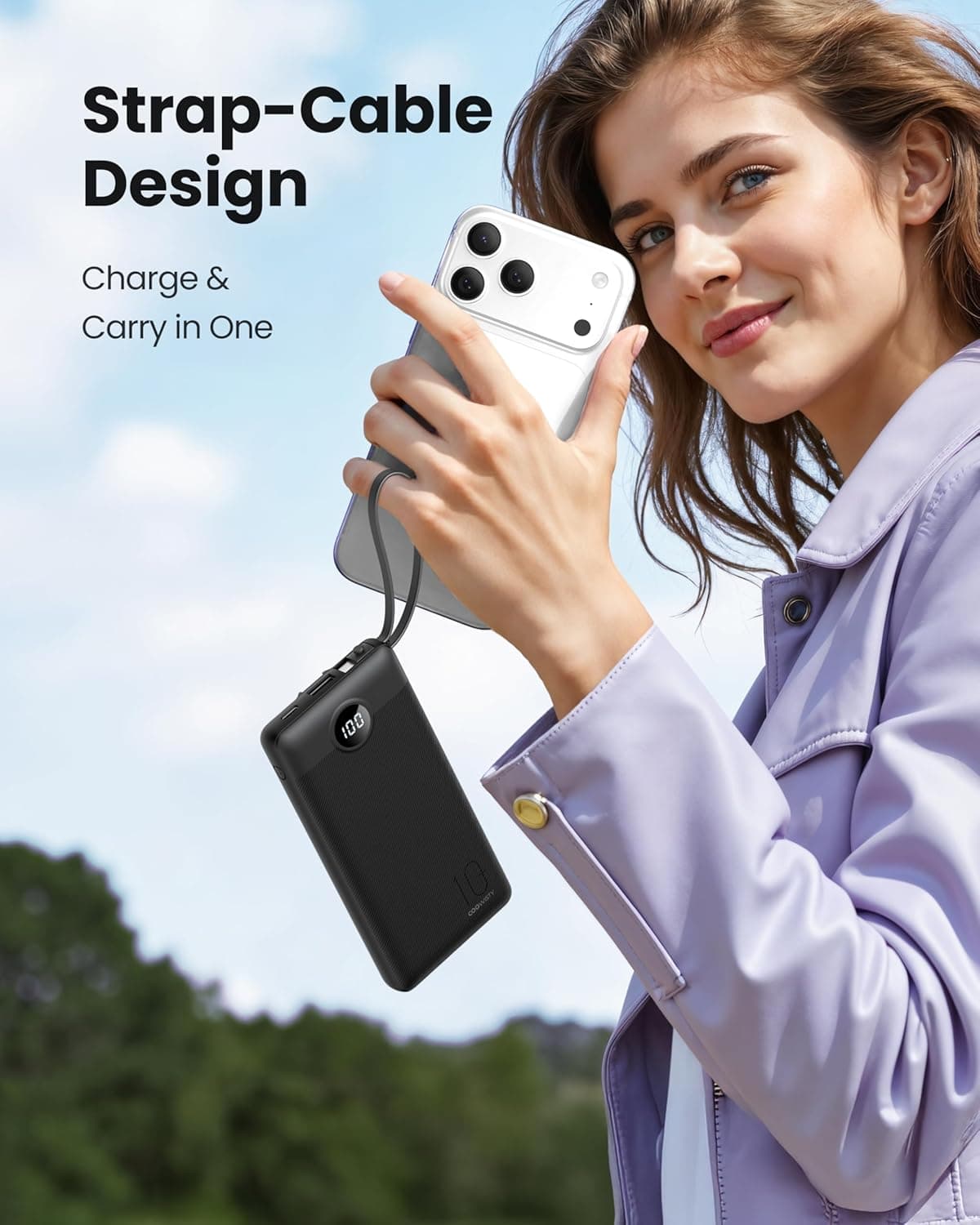 Coowisty Portable Charger 10000mAh Power Bank with Built-in Cables thumbnail 4