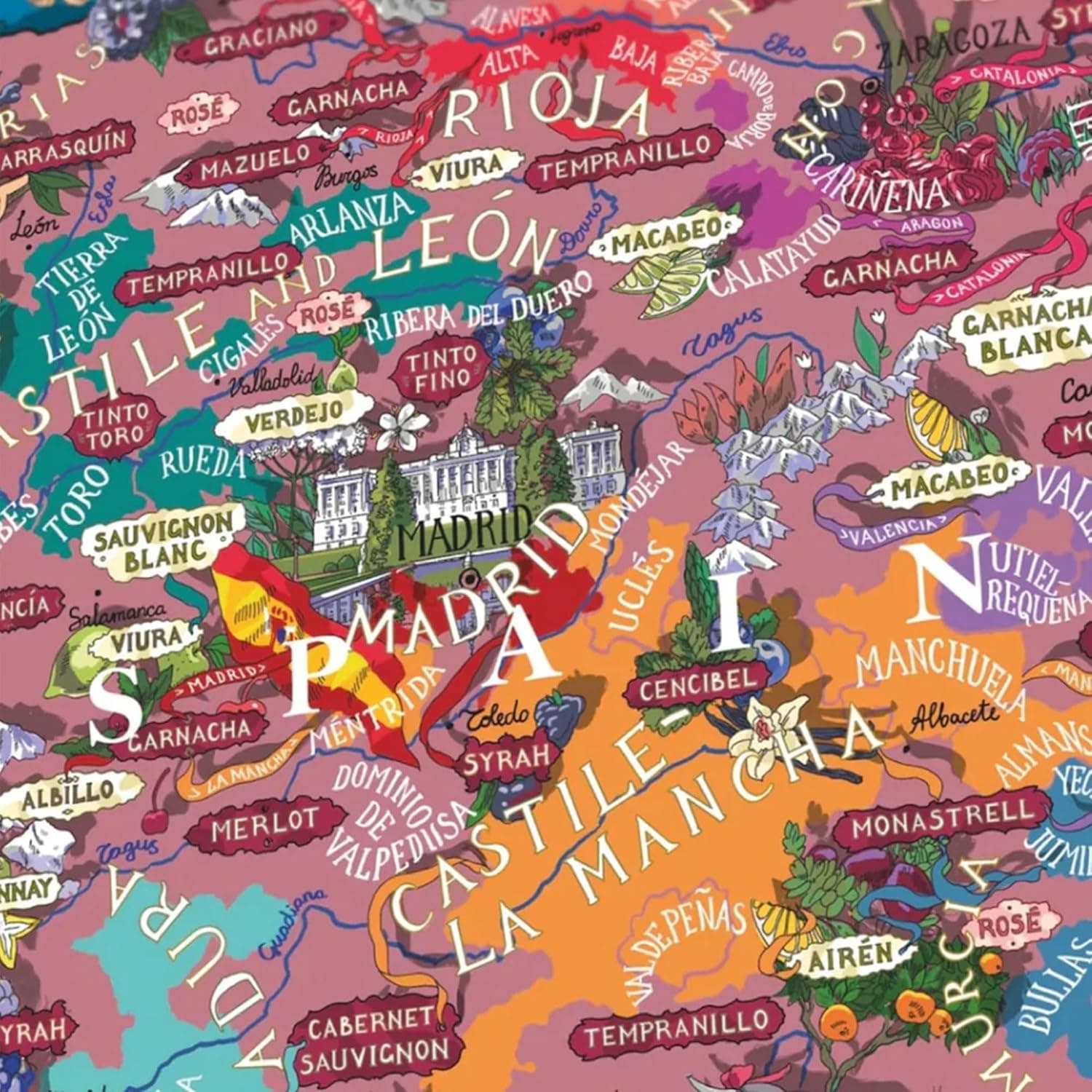 Spain Wine Puzzle - Hand-Drawn Jigsaw 1000 Piece Puzzle for Adults - Spanish Wines &amp; Geography : Toys &amp; Games thumbnail 3