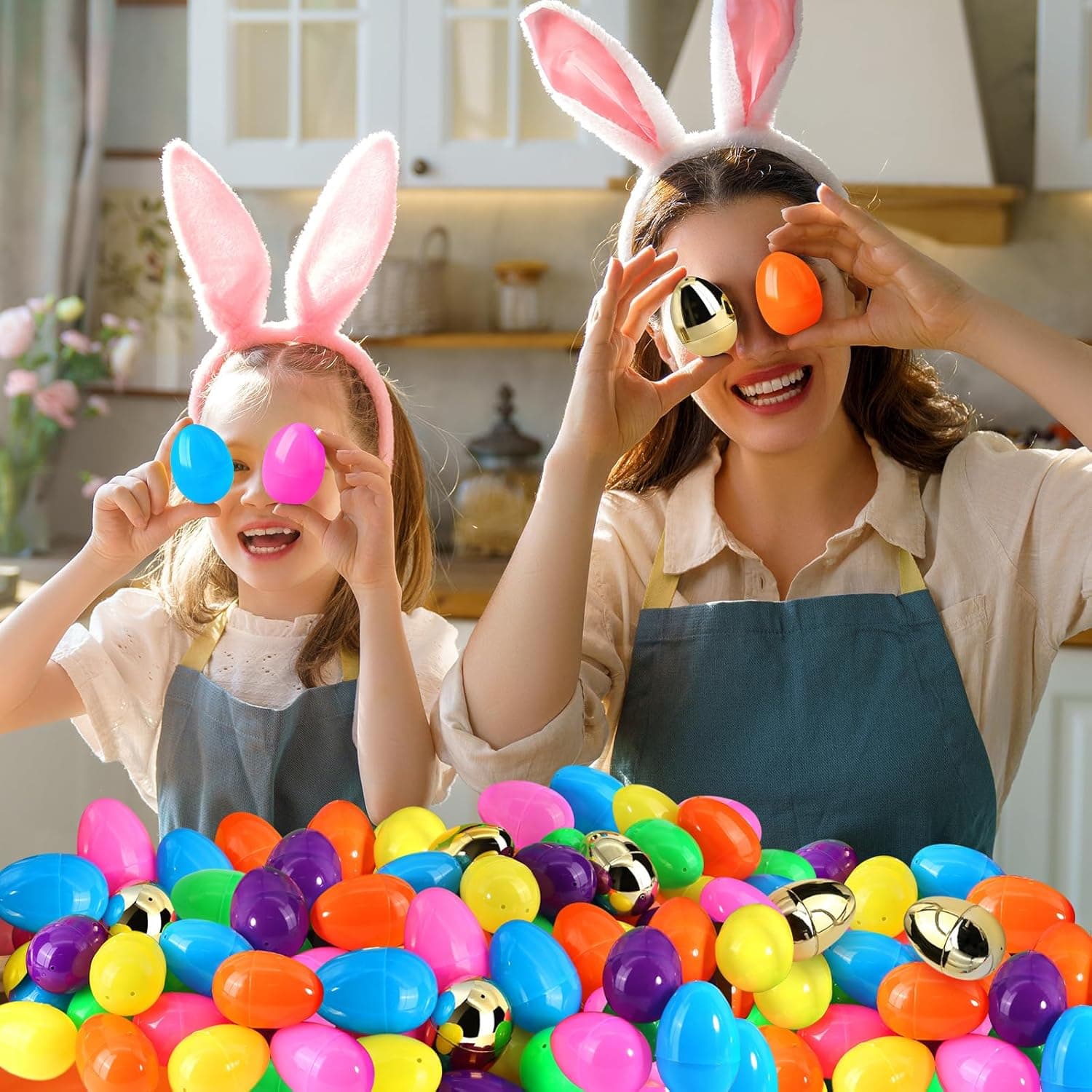 [6 Surprise Golden Eggs] 100 Pack 2.3 Inch Plastic Easter Eggs, Empty Easter Eggs Fillable, Bright Colors Plastic Eggs Bulks for Easter Hunt, Easter Party Favor, Basket Stuffers Fillers : Toys &amp; Games thumbnail 4