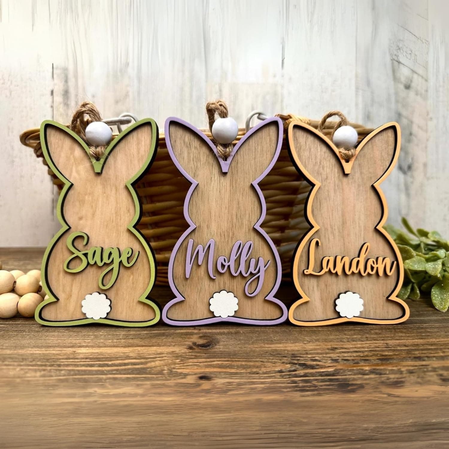 Personalized Easter Basket Name Tags - 3D Wooden Bunny Decorations thumbnail 3