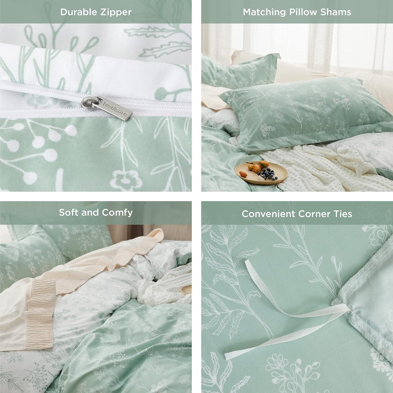 Bedsure Reversible Green Duvet Cover Set Queen thumbnail 4