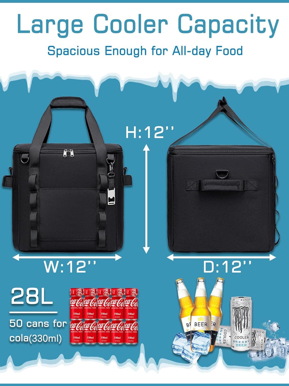 Insulated Soft Cooler Bag - 50 Can Capacity, Light Grey thumbnail 2