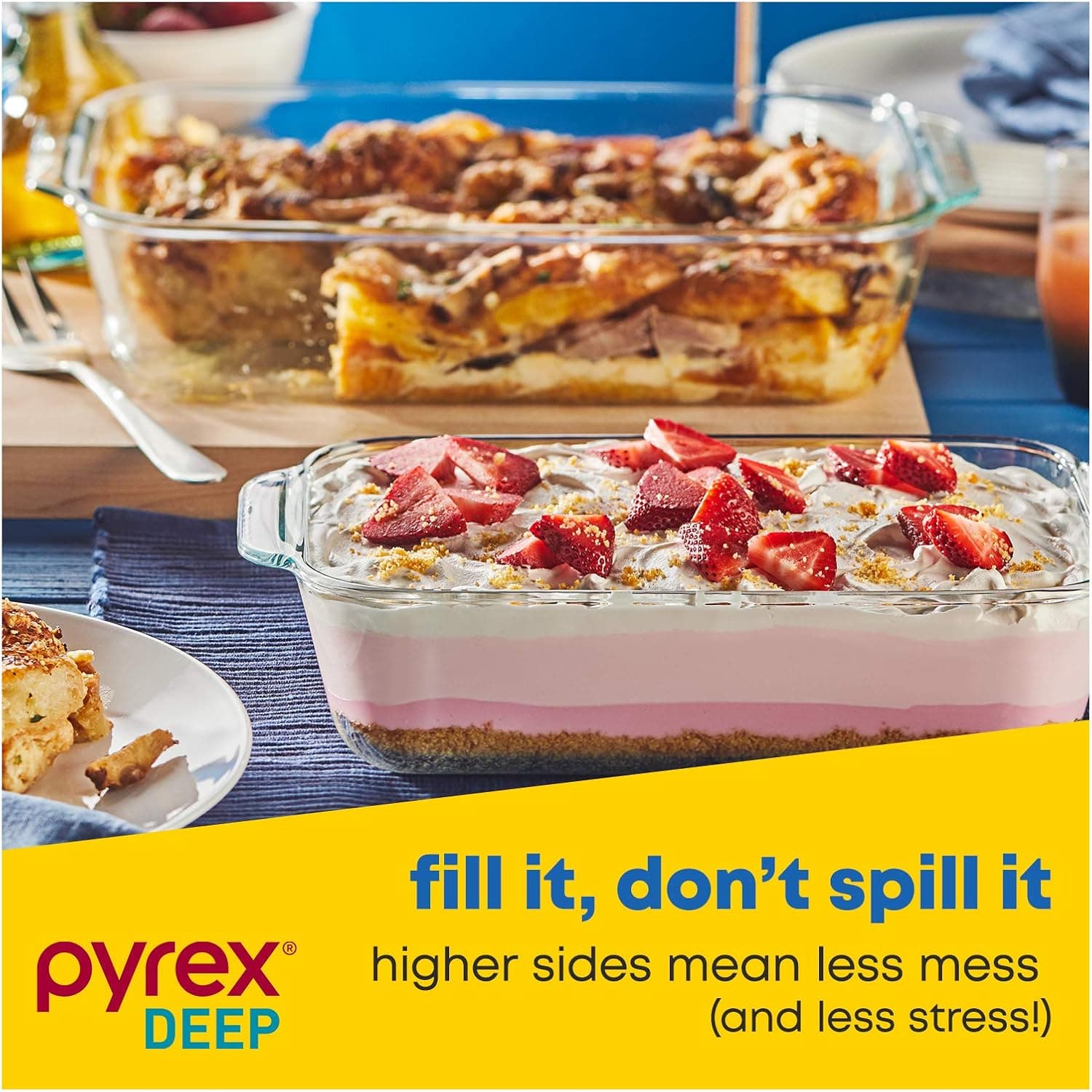 Pyrex Deep 3-Pack Glass Baking Dish Set (9"x13", 7"x11", 8"x8") With BPA-Free Lids, Rectangular Glass Bakeware, Dishwasher, Microwave, Freezer &amp; Pre-Heated Oven Safe: Home &amp; Kitchen thumbnail 5