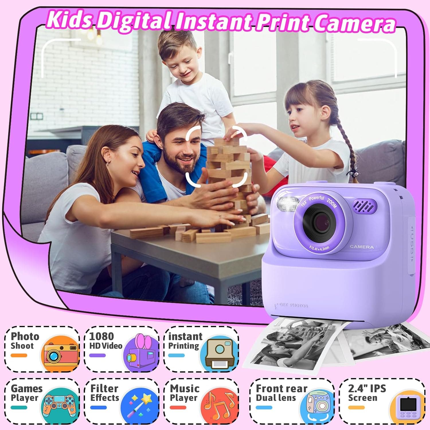 Kids Instant Digital Camera with Dual-Lens and Print Paper thumbnail 2