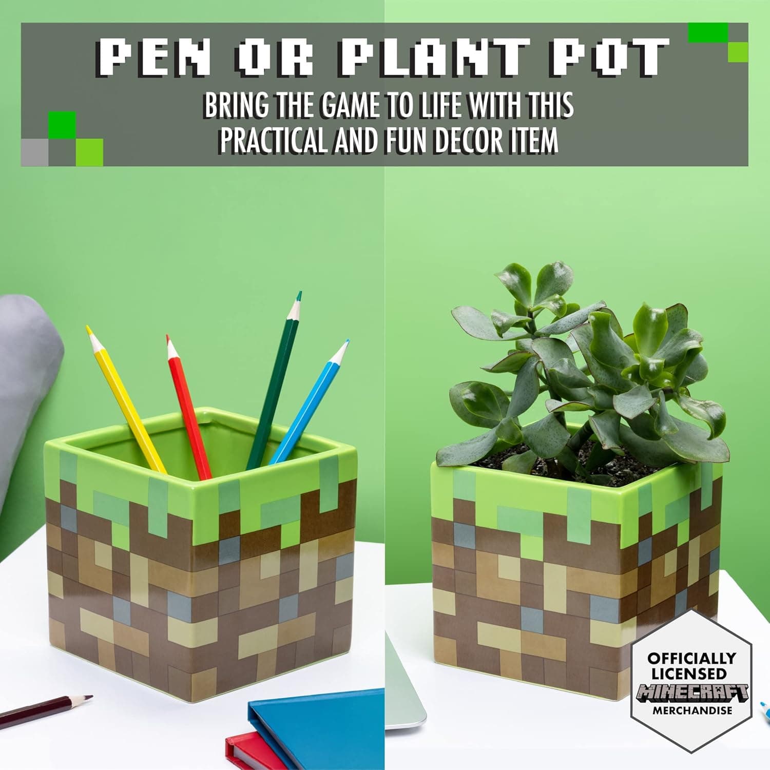 Paladone Minecraft Glass Block Ceramic Planter or Pen Holder thumbnail 2