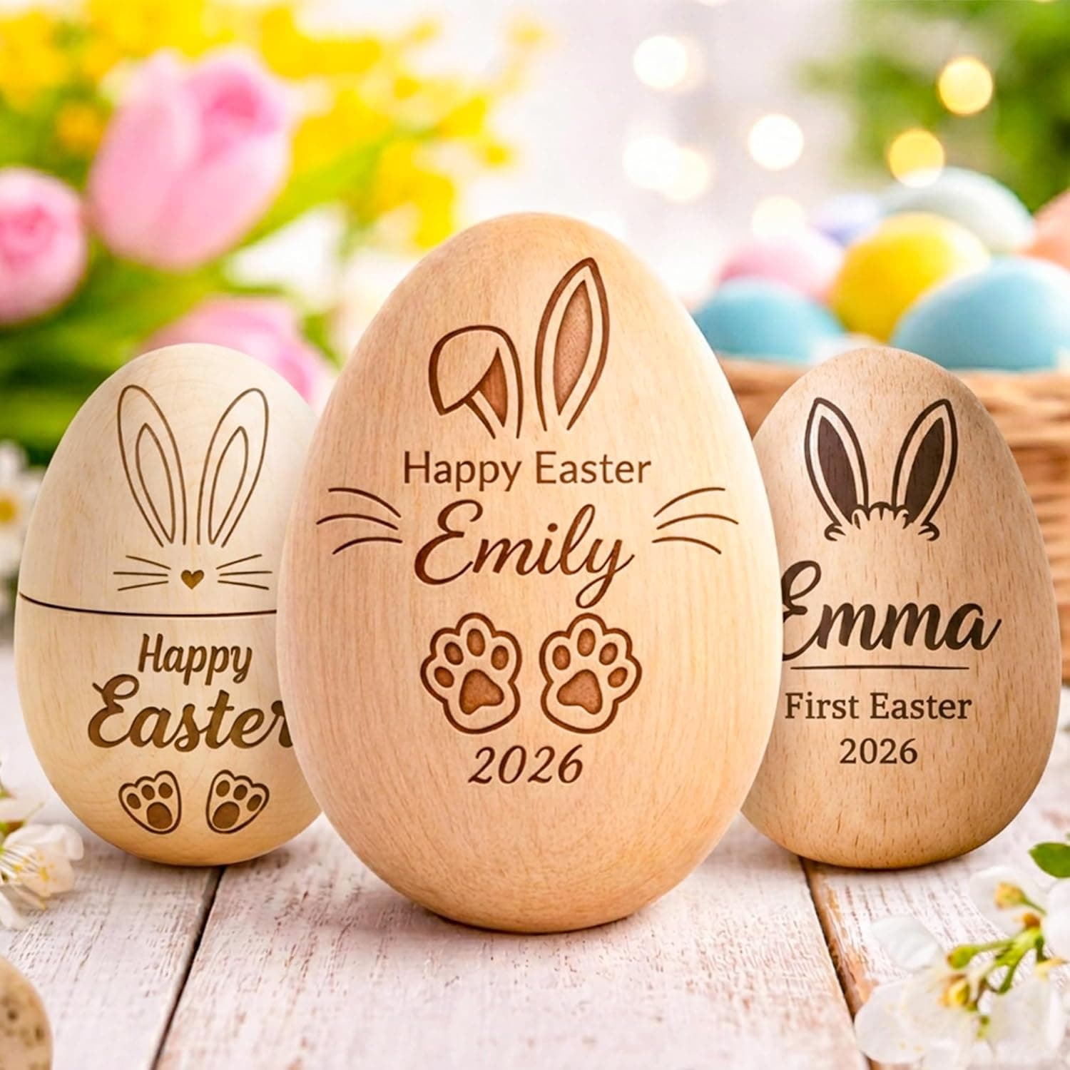 Personalized Wooden Egg with Bunny Ears - First Easter Keepsake — Easter Gifts gift idea