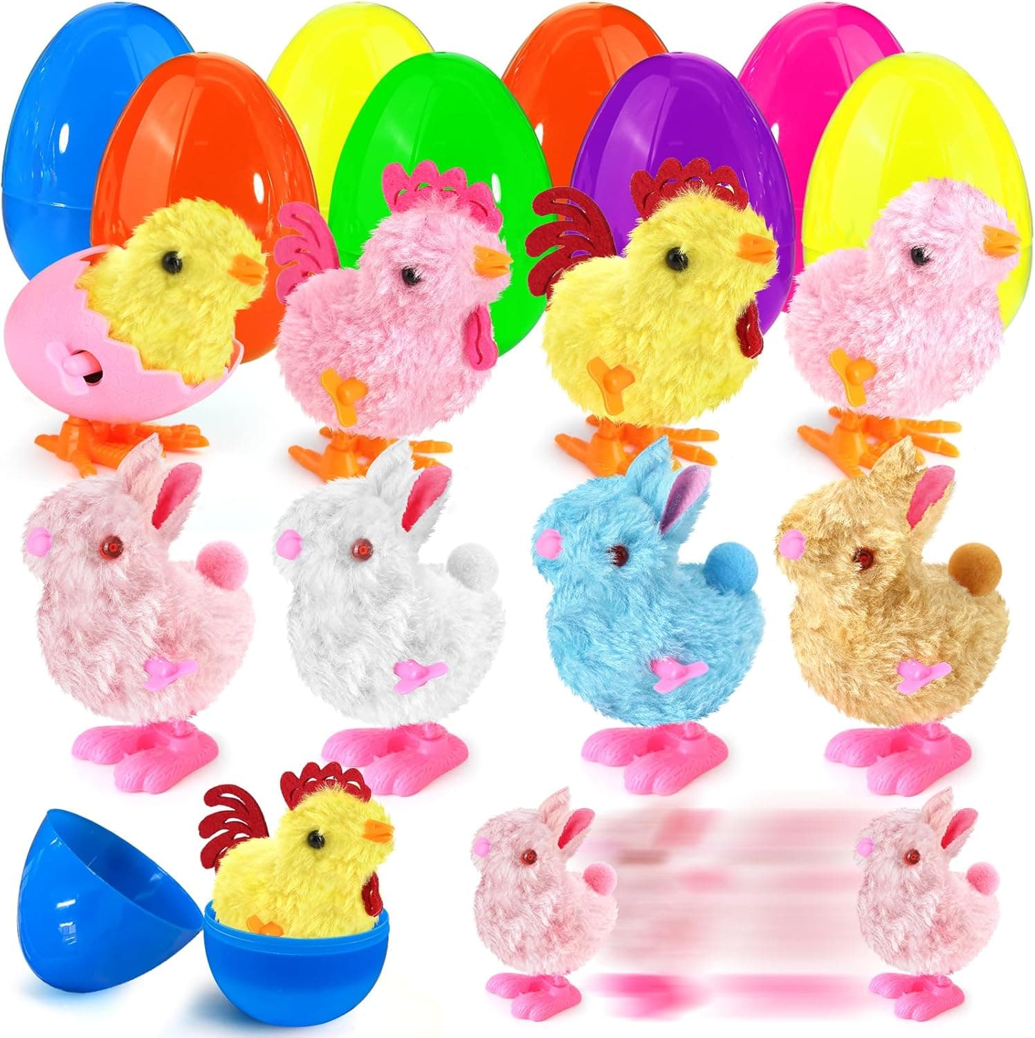 SURCVIO 8 Pack Jumbo Easter Eggs Fillers with Colorful Wind-Up Jumping Bunnies and Chicks Toys, Easter Basket Stuffers for Kids, Filled Easter Eggs, Easter Hunt Party Favors : Toys &amp; Games — Easter Gifts gift idea