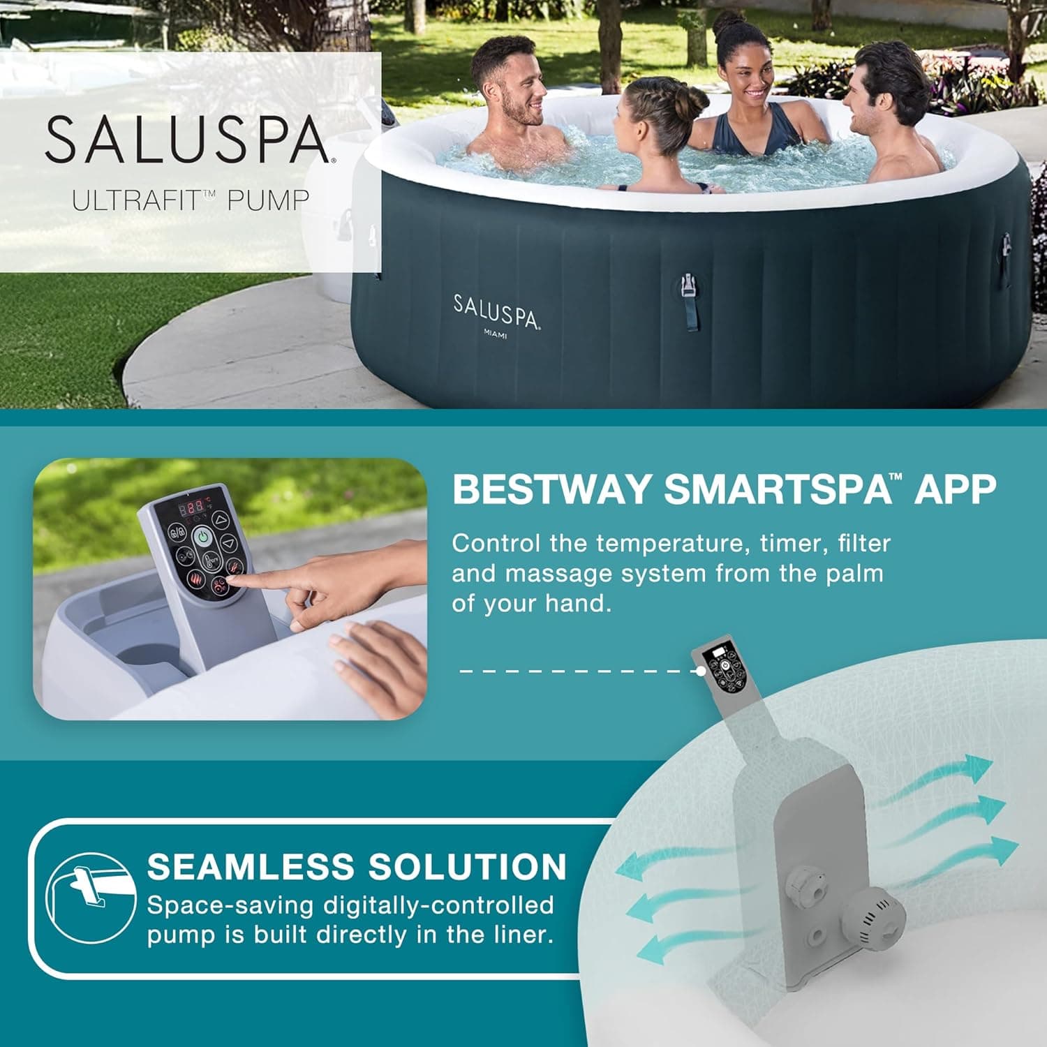 Bestway SaluSpa Miami 4-6 Person Inflatable Hot Tub thumbnail 5