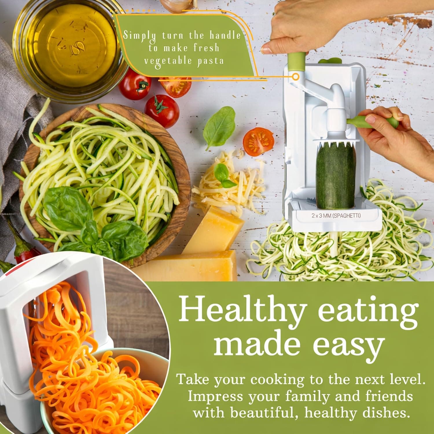 Brieftons 10-Blade Vegetable Spiralizer: Zucchini Spiral Slicer &amp; Veggie Noodle Maker, Japanese Steel Blades, Catch Container, Strong Suction Cup, Blade Caddy, 4 eBooks | Low Carb, Vegan, Gluten-Free: Home &amp; Kitchen thumbnail 2