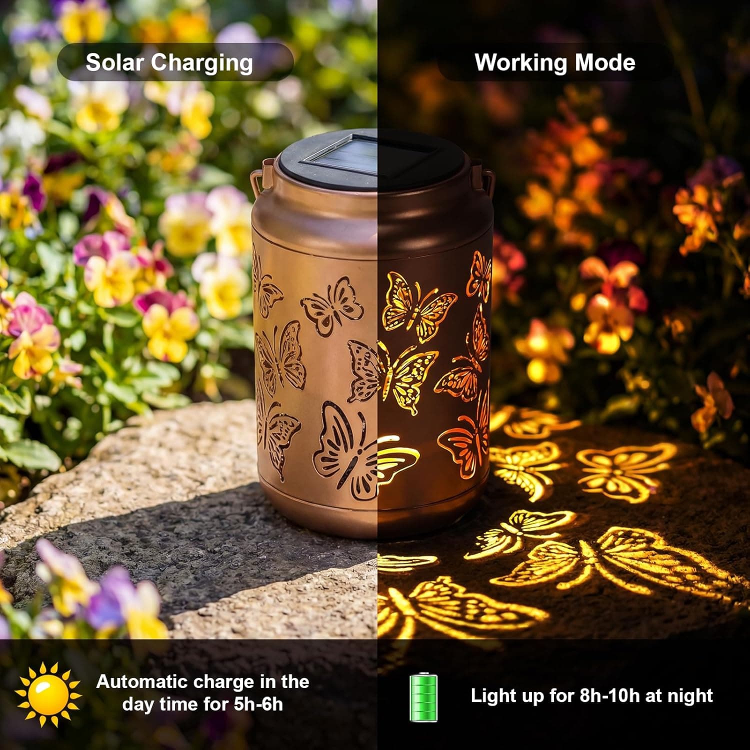 Edenseelake Solar Lanterns Outdoor Waterproof Butterfly Lights, Outdoor Hanging Lanterns for Patio, Porch, Yard, Garden Decor : Tools &amp; Home Improvement thumbnail 2