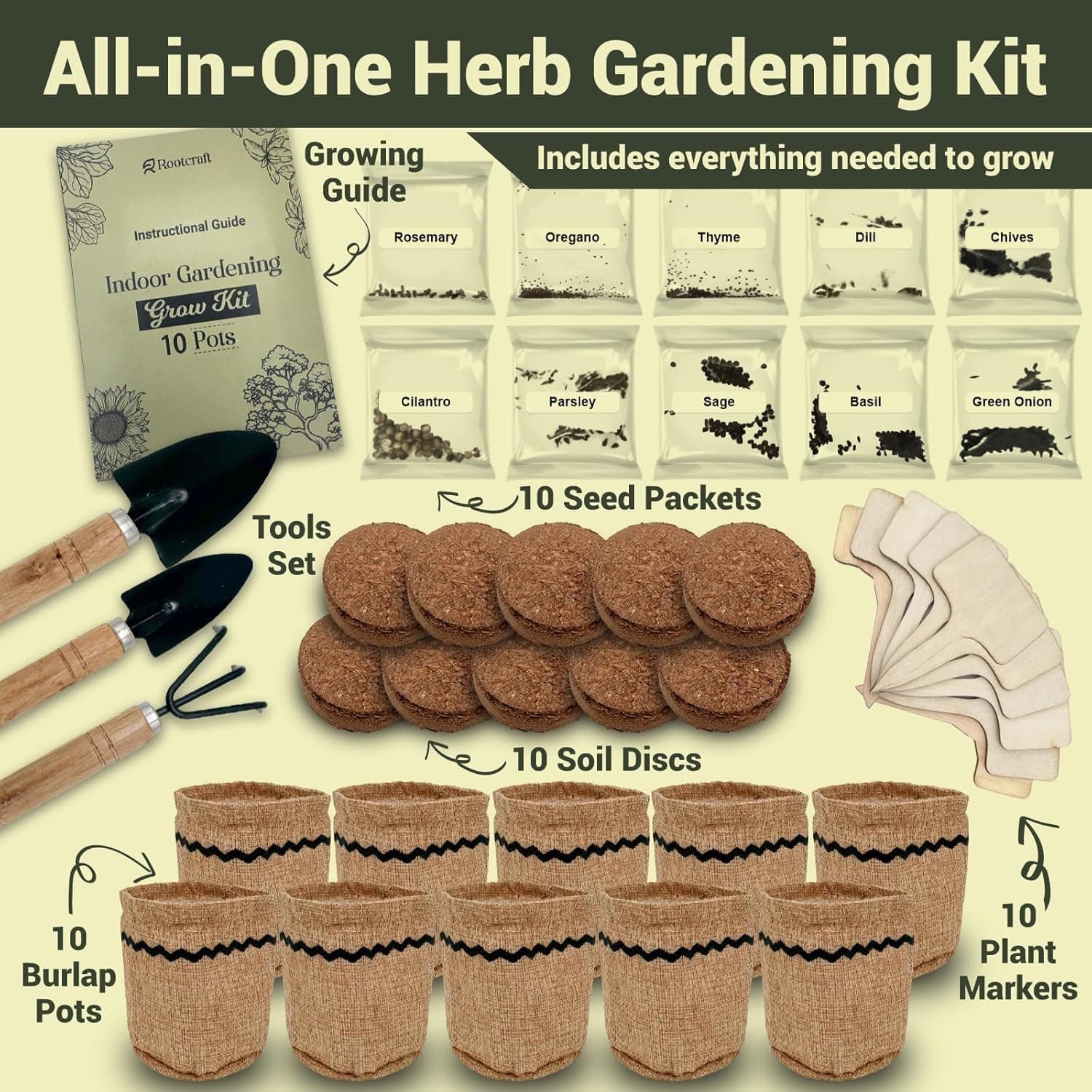 10 Herb Garden Planter Indoor Kit - Complete Kitchen Herb Starter Set thumbnail 3