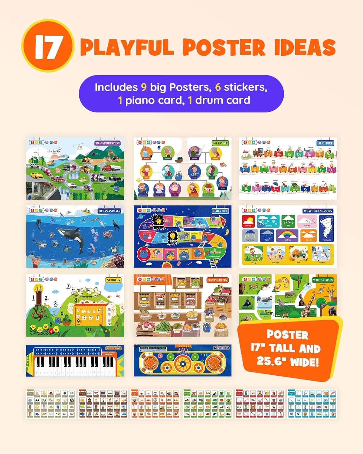 TEKFUN Interactive ABCs &amp; 123s Learning Posters with Talking Pen, Autism Sensory Educational Toys, Toddler Birthday Gifts for Kids Ages 1 2 3 4 5 6 : Toys &amp; Games thumbnail 2