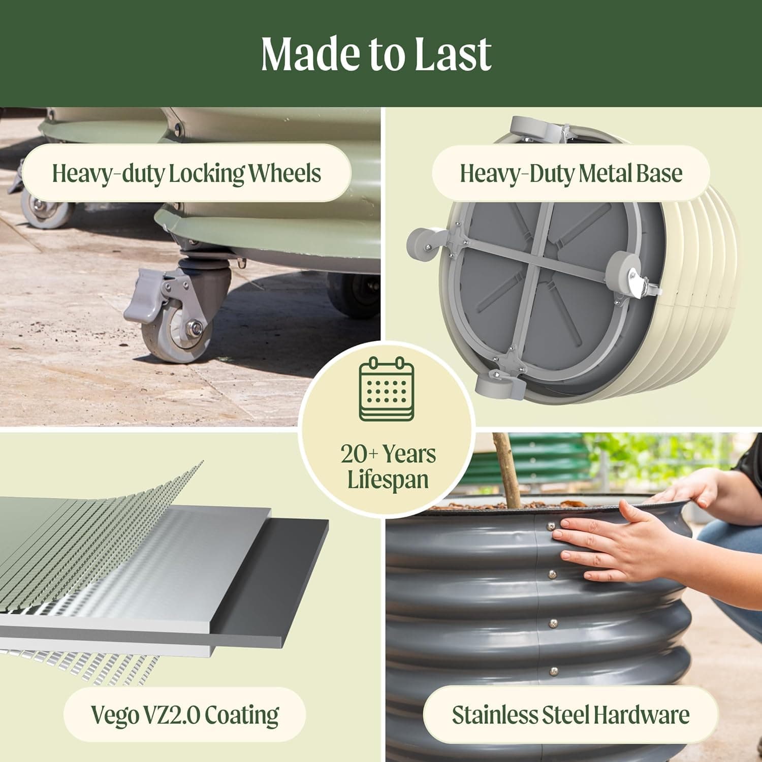 Rolling Metal Citrus Tree Planter, Self-Watering Round Large Pot for Growing Trees Tomatoes Vegetables and Flowers, Raised Garden Bed with Wheels for Porch Patio &amp; Backyard, Single Pack-Modern Gray : Patio, Lawn &amp; Garden thumbnail 3