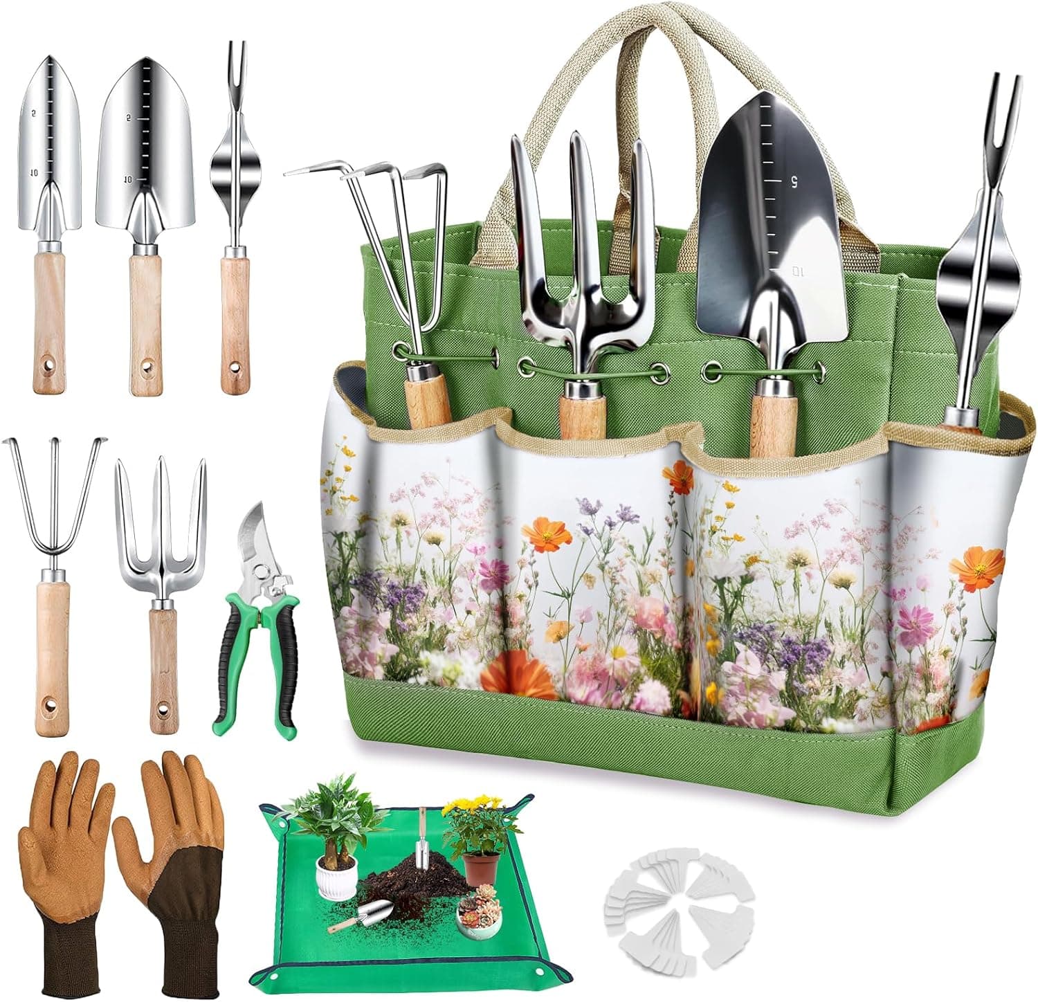 Gardening Tools Set for Women 29Pcs Heavy Duty Garden Hand Tools Set with Floral Tote Bag Rust-Proof Garden Tool Kit Supplies Gardening Esssential Gifts for Women Men : Patio, Lawn &amp; Garden — Spring Gift Ideas gift idea