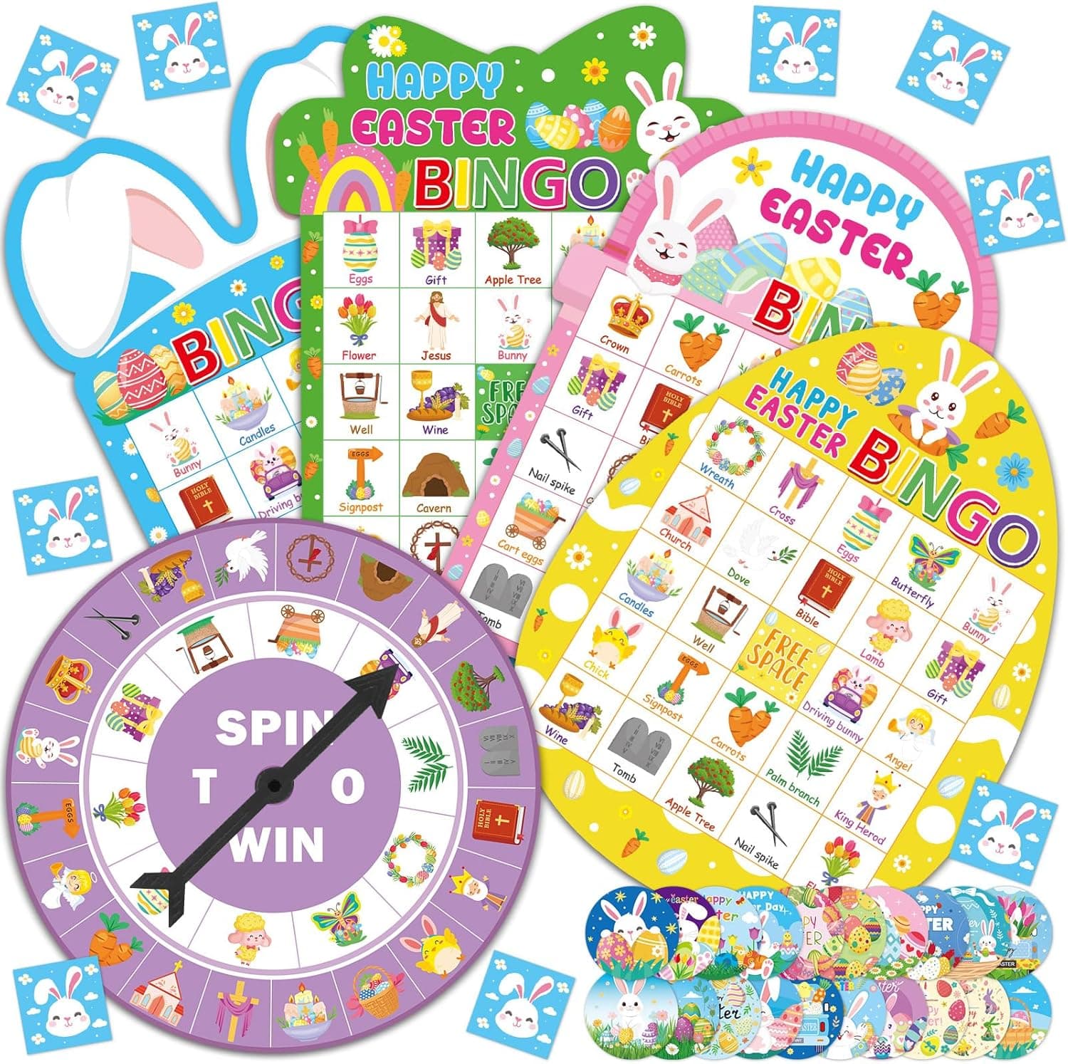 Easter Bingo Game Cards for Adults 24 Players Easter Egg Bunny Bingo Games Spring Holiday Bingo Cards with Turntable Reward Stickers for Party Classroom Activities Home Family Party Game : Toys &amp; Games — Easter Gifts gift idea