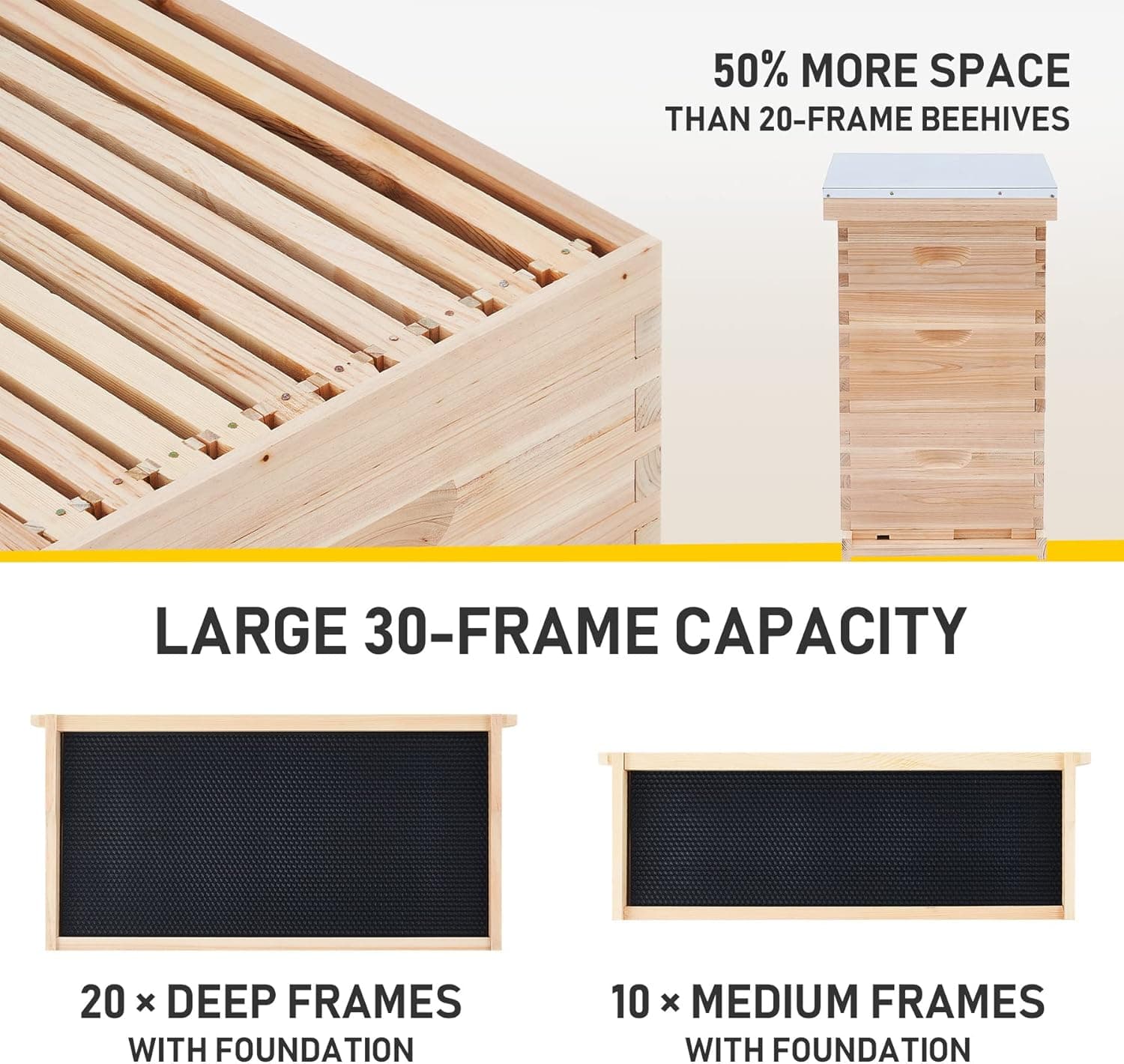 CO-Z Bee Hive Boxes Starter Kit, Langstroth Beehive for Bee Keeping, 3 Layer Bee House with 10 Medium and 20 Deep Frames &amp; Foundations, Beekeeping Supplies with Plastic Queen Excluder and Nails : Patio, Lawn &amp; Garden thumbnail 3