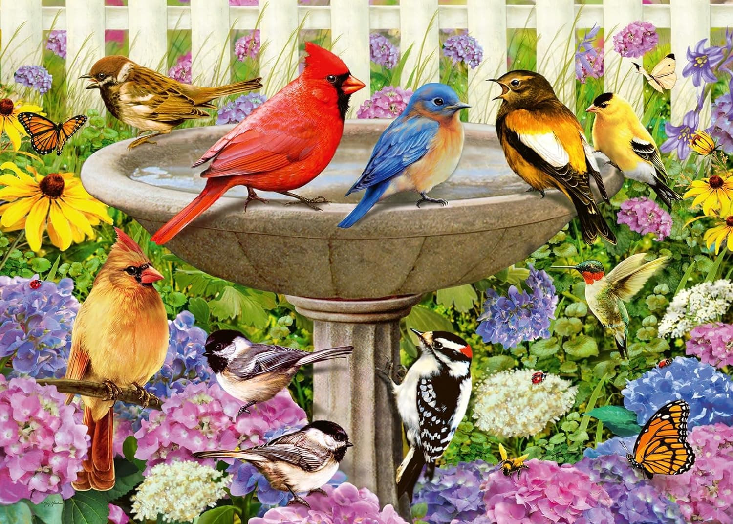Ravensburger - at The Birdbath - 500 Piece Large Format Jigsaw Puzzle - Enjoy Peace &amp; Tranquility While Birds Flit and Flutter - Frameable - Premium Quality - Puzzles for Adults : Toys &amp; Games — Spring Gift Ideas gift idea
