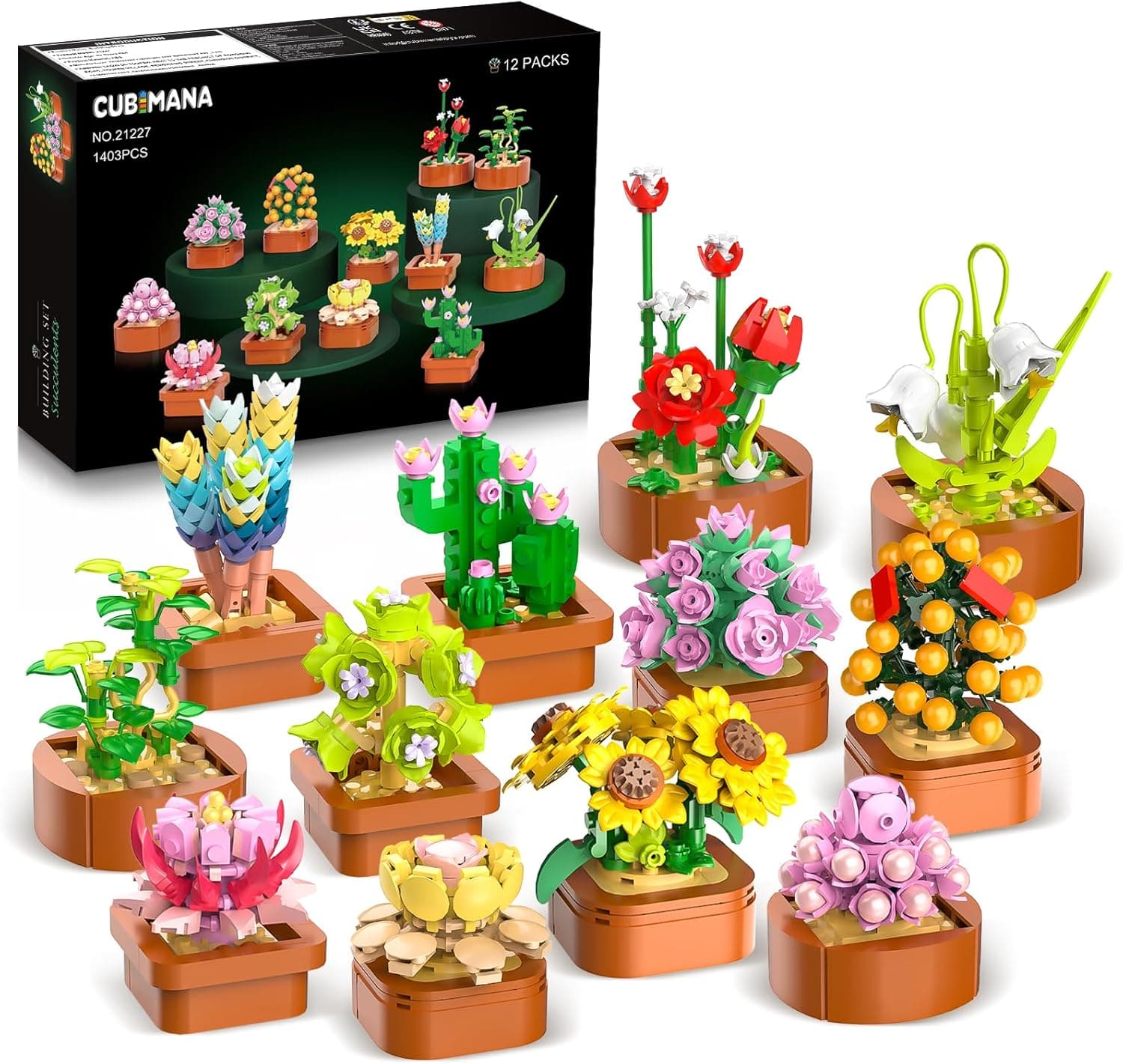 CUBIMANA 12 Pack Flowers Succulents Mini Building Set — Easter Gifts gift idea