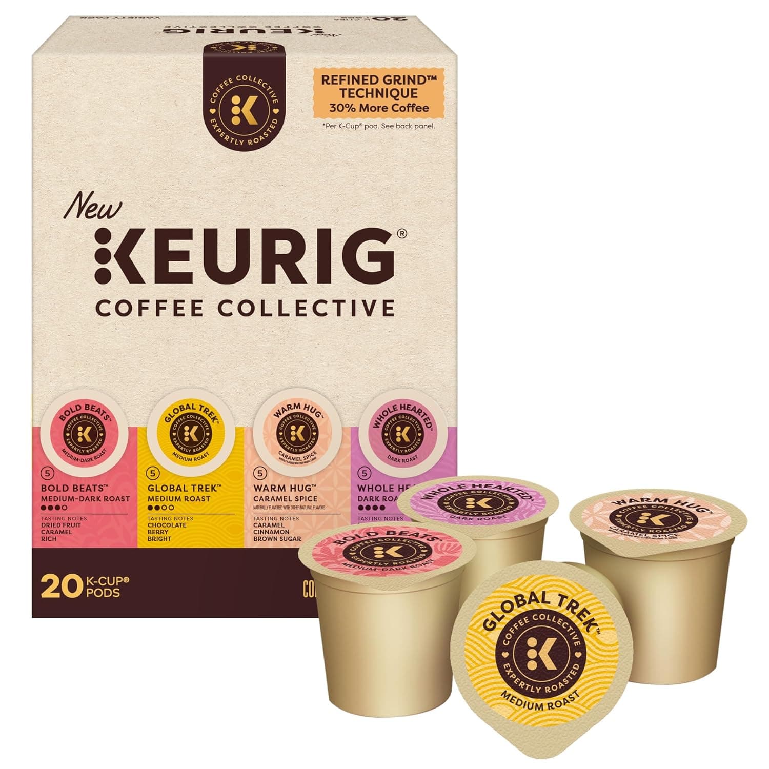 Keurig Coffee Collective Variety Pack, Bold Beats, Global Trek, Warm Hug, Whole Hearted, Single Serve Keurig K-Cup Pods, 20 Count : Grocery &amp; Gourmet Food view 1