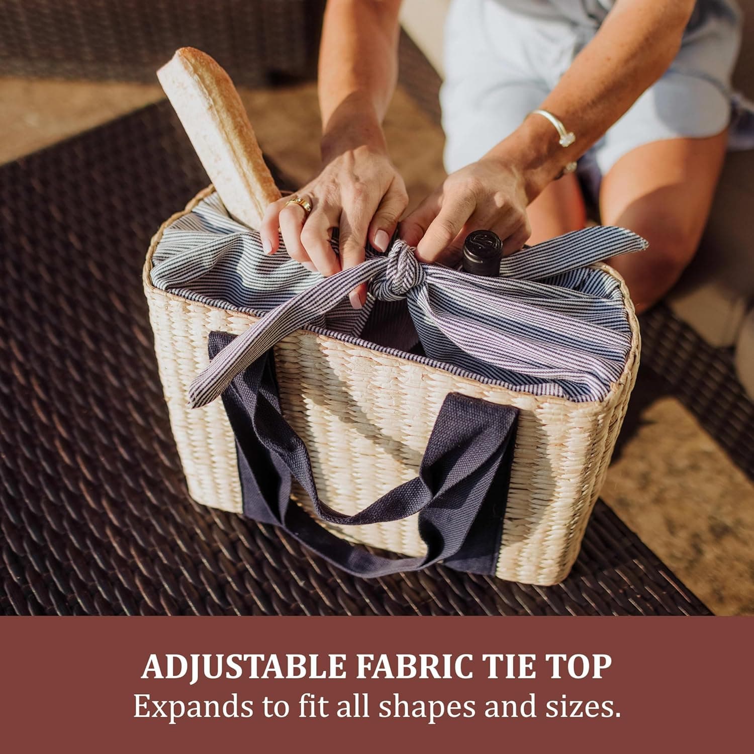 Picnic TIME Parisian Picnic Basket - Beige with Navy Blue Accents thumbnail 4