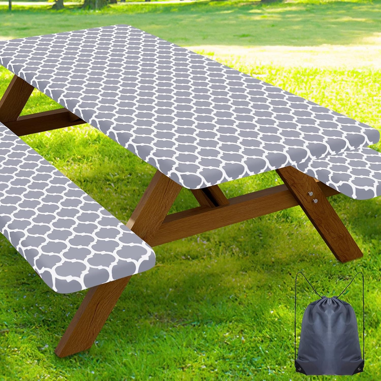 Smiry Picnic Table Cover with Bench Covers, Waterproof Elastic Fitted Tablecloth for 6 Foot Tables, Washable Polyester Tablecloths for Camping, Indoor &amp; Outdoor (Grey, 30x72 Inch 3-pc Set) : Patio, Lawn &amp; Garden — Spring Gift Ideas gift idea