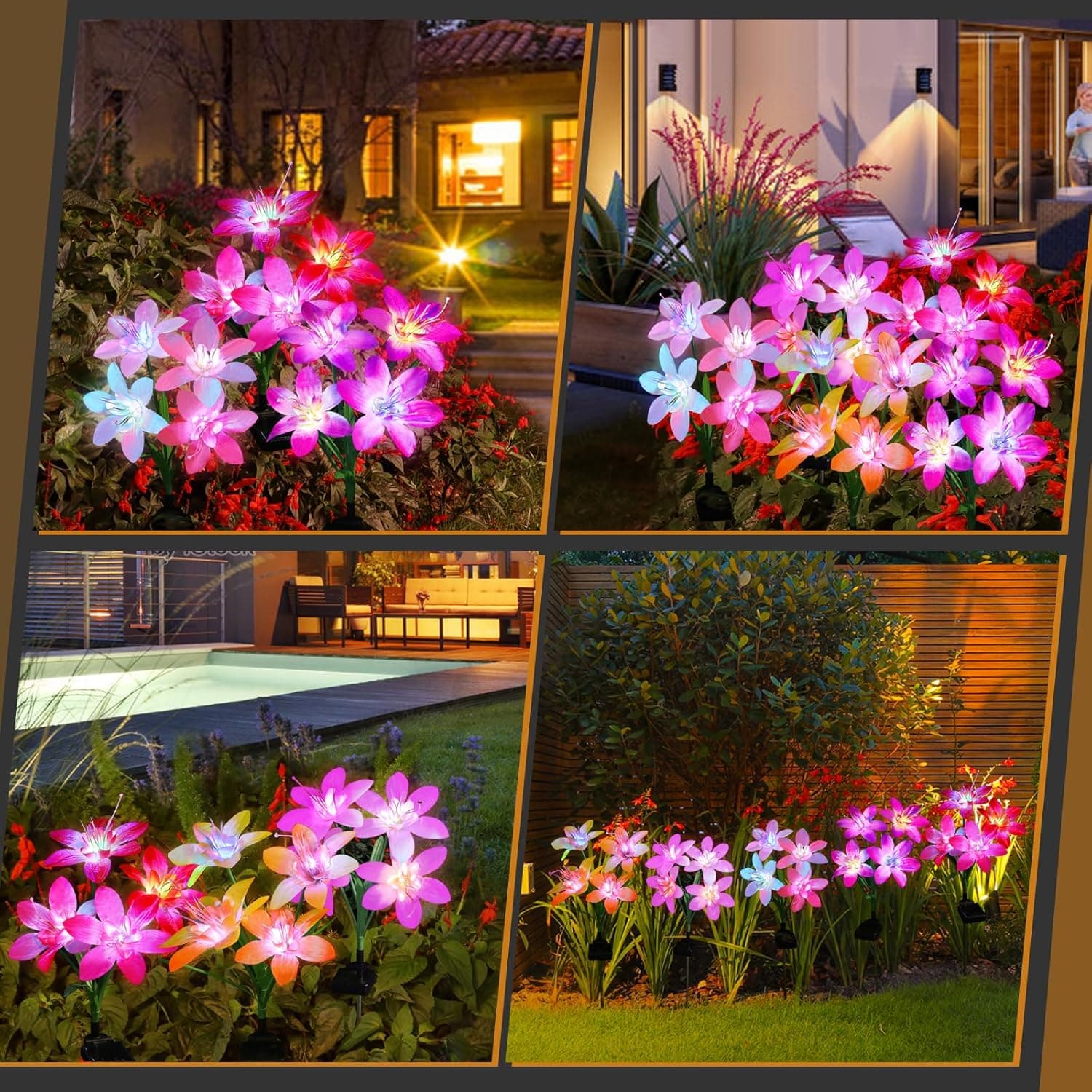 Solar Garden Lights - 5 Pack Lily Flowers with Color-Changing Beads thumbnail 4