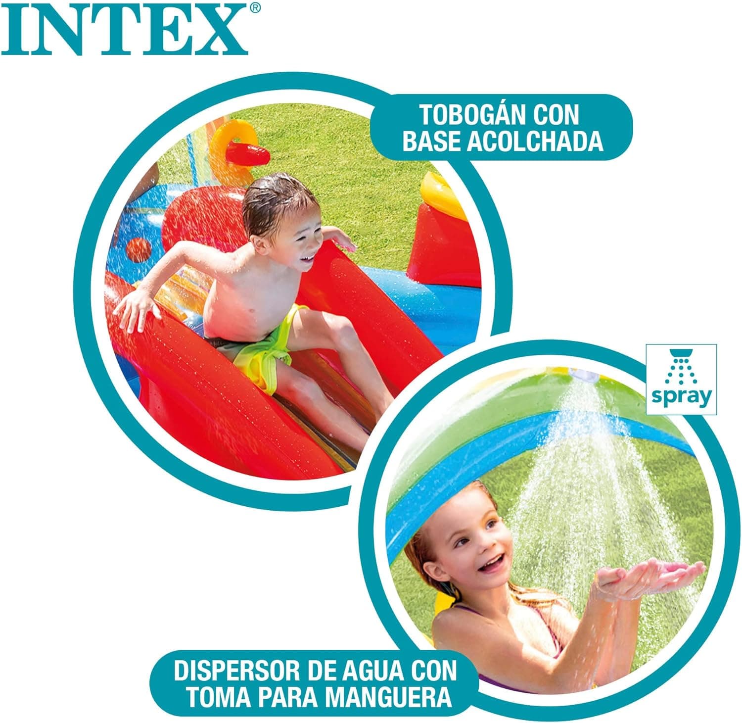 Intex Rainbow Slide Kids Inflatable Pool with Water Slide and Ring Toss thumbnail 3