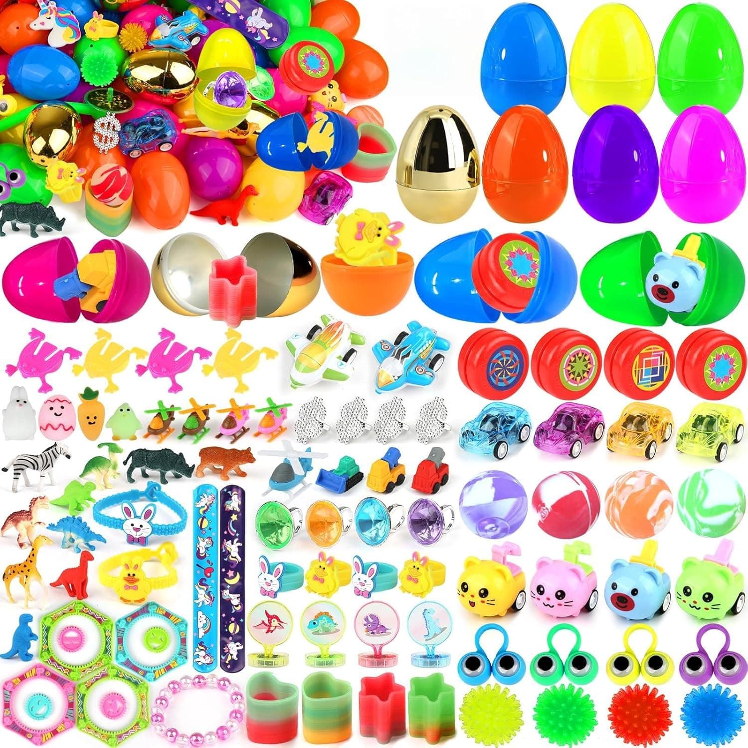 100 Pack Prefilled Easter Eggs with Assorted Toys and 6 Golden Eggs view 1