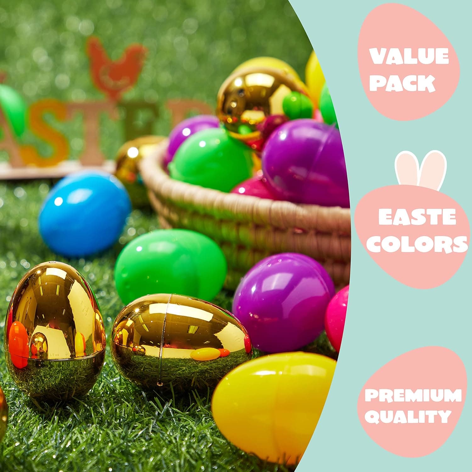 JOYIN 150PCS Easter Eggs - Colorful Plastic Eggs with Golden Eggs thumbnail 2