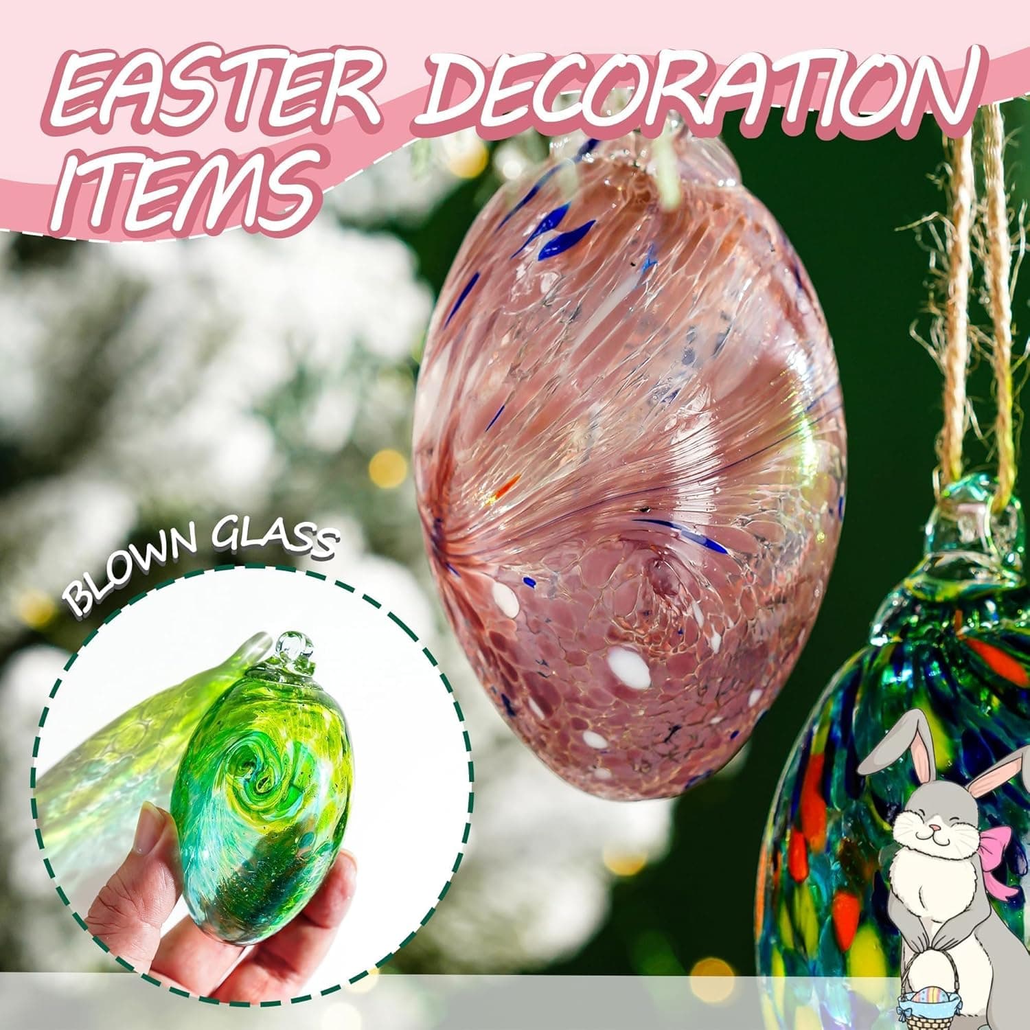 6-Piece Blown Glass Easter Egg Ornaments thumbnail 5
