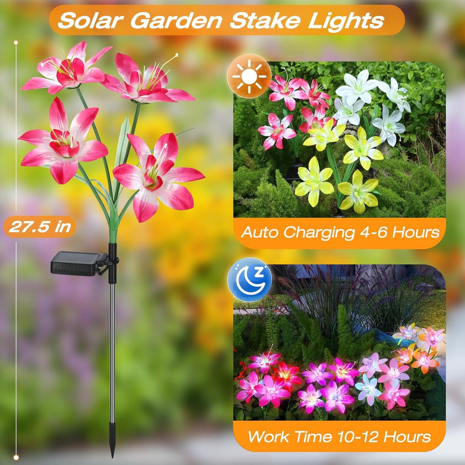 Solar Garden Lights - 5 Pack Lily Flowers with Color-Changing Beads thumbnail 3