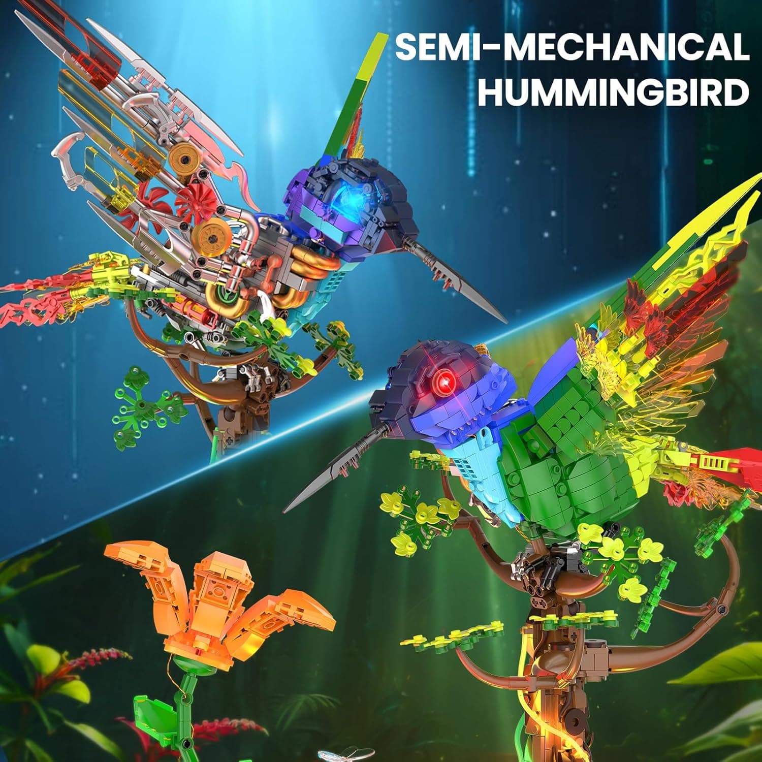 JMBricklayer Mechanical Hummingbird Building Set with LED Light, Bird Model Sets for Adults, Flower Animal Collection Toy, Art Creative Gifts, Home &amp; Office Décor, Ideas for Women &amp; Men Kids 14+ : Toys &amp; Games thumbnail 2