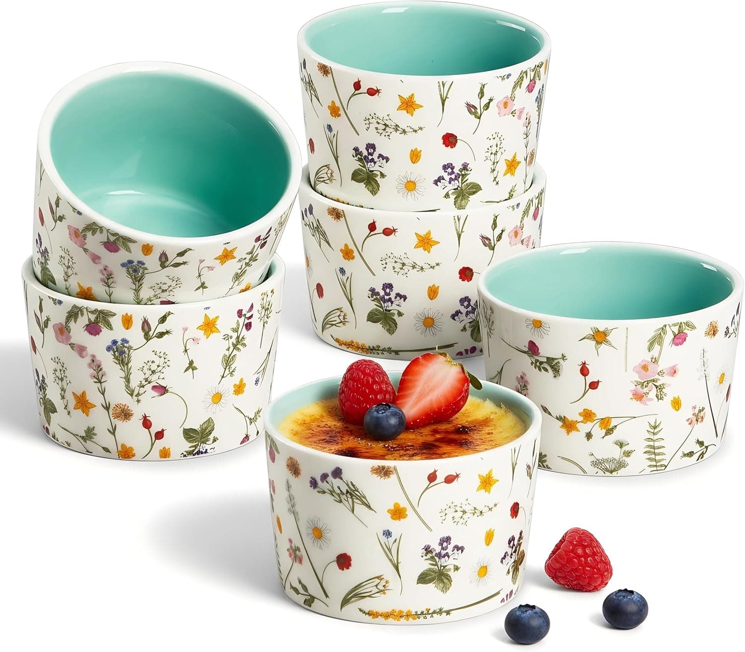 ONEMORE 6 oz Floral Ceramic Ramekins Set of 6 in Mint Green — Easter Gifts gift idea