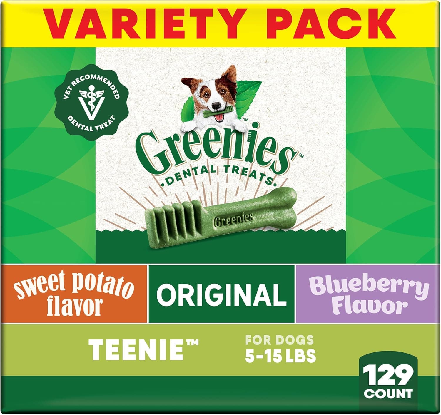 Greenies Dog Treats Veterinarian-Recommended Natural Dental Treats for Dogs, Teenie Size, Variety Pack Flavor, (3) 12 oz. Packs, 129 Count : Pet Supplies — Easter Gifts gift idea
