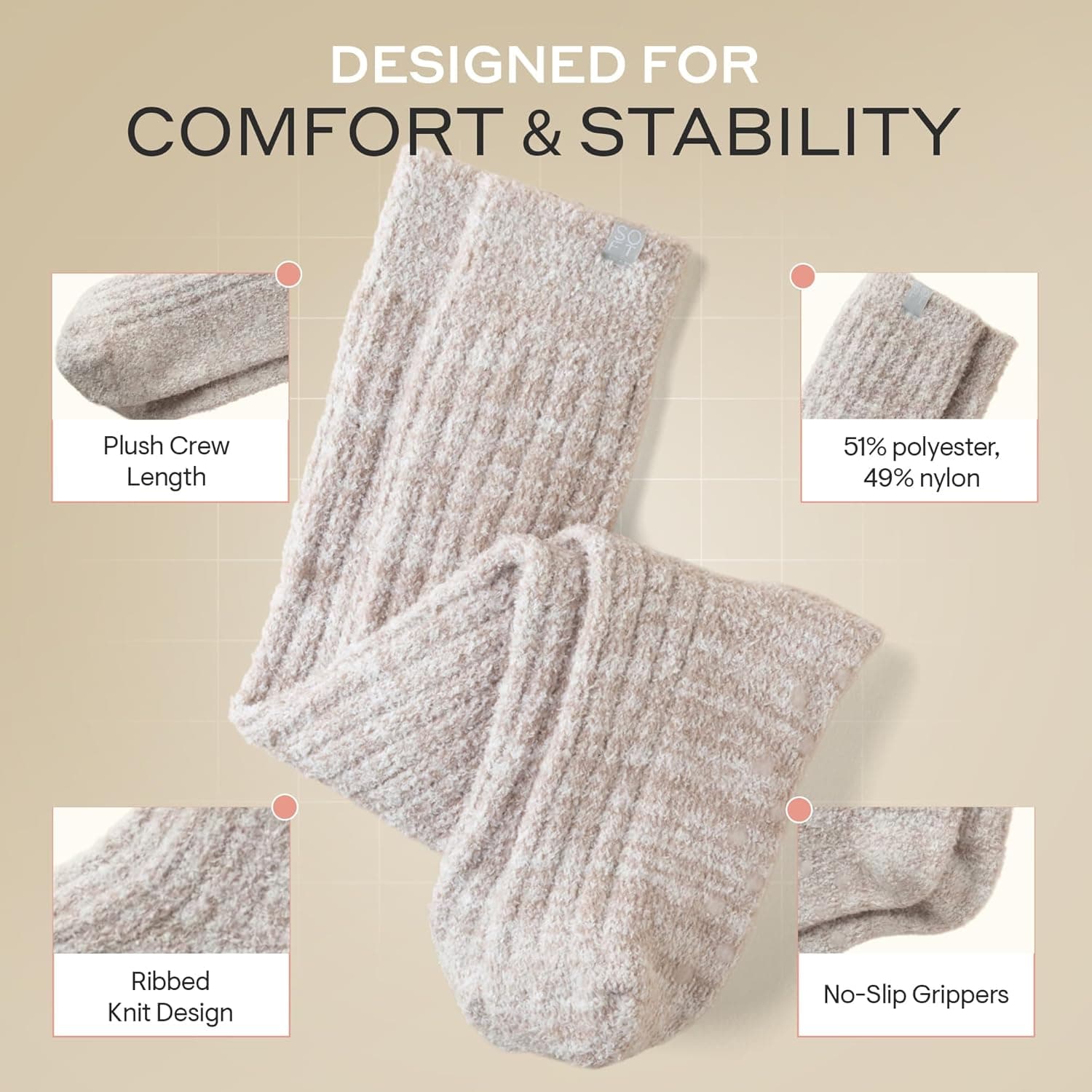 Softies Marshmallow Slouch Socks for Women Ultra Soft Plush Lounge Socks with Non Slip Grippers One Size Cozy Comfort, Heather Grey, One Size Fits All : Clothing, Shoes &amp; Jewelry thumbnail 4