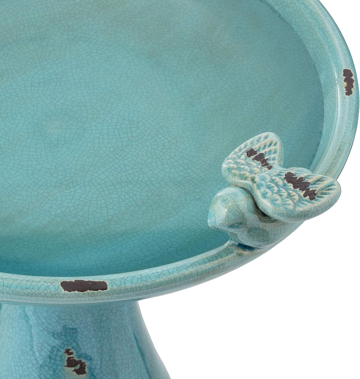 Alpine Corporation 25" Tall Outdoor Ceramic Antique Pedestal Birdbath with 2 Bird Figurines, Turquoise thumbnail 5
