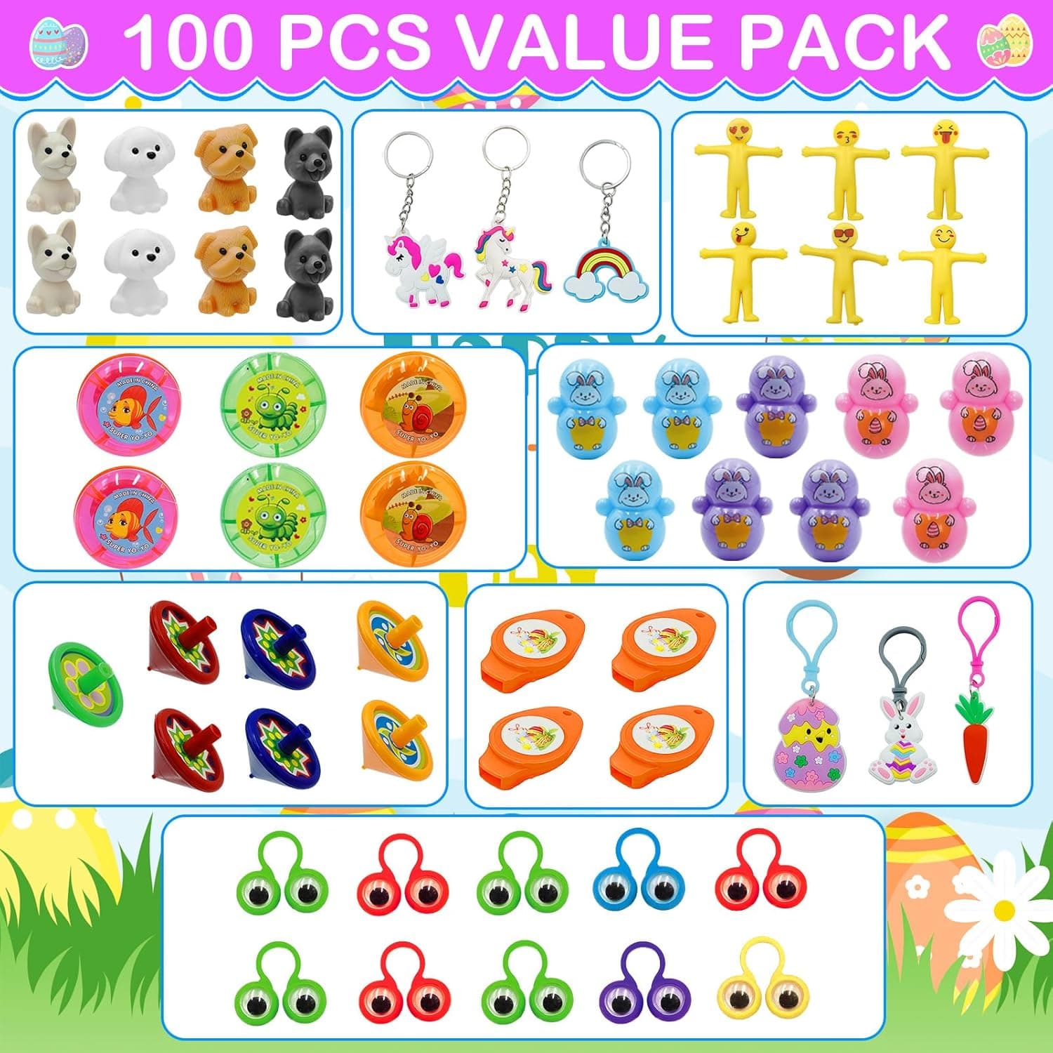 ZICZLI 100 PCS Prefilled Easter Eggs with 6 Surprise Golden Eggs &amp; Assorted Toys, Plastic Fillers with Toys for Kid Toddler Boys Girls Party Favors Easter Basket Stuffers : Toys &amp; Games thumbnail 3