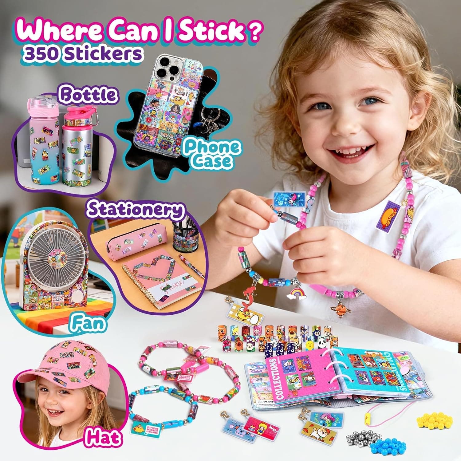 DIY Sticker Bracelet Maker, with 350pcs Mini Rolls Stickers, 12 Cute Pendants &amp;Collect Book,Jewelry Necklace Making Kit,Fun Arts and Crafts for Kids 5-12, Birthday Party Gift,Toys for 5 Year Old Girls : Toys &amp; Games thumbnail 5