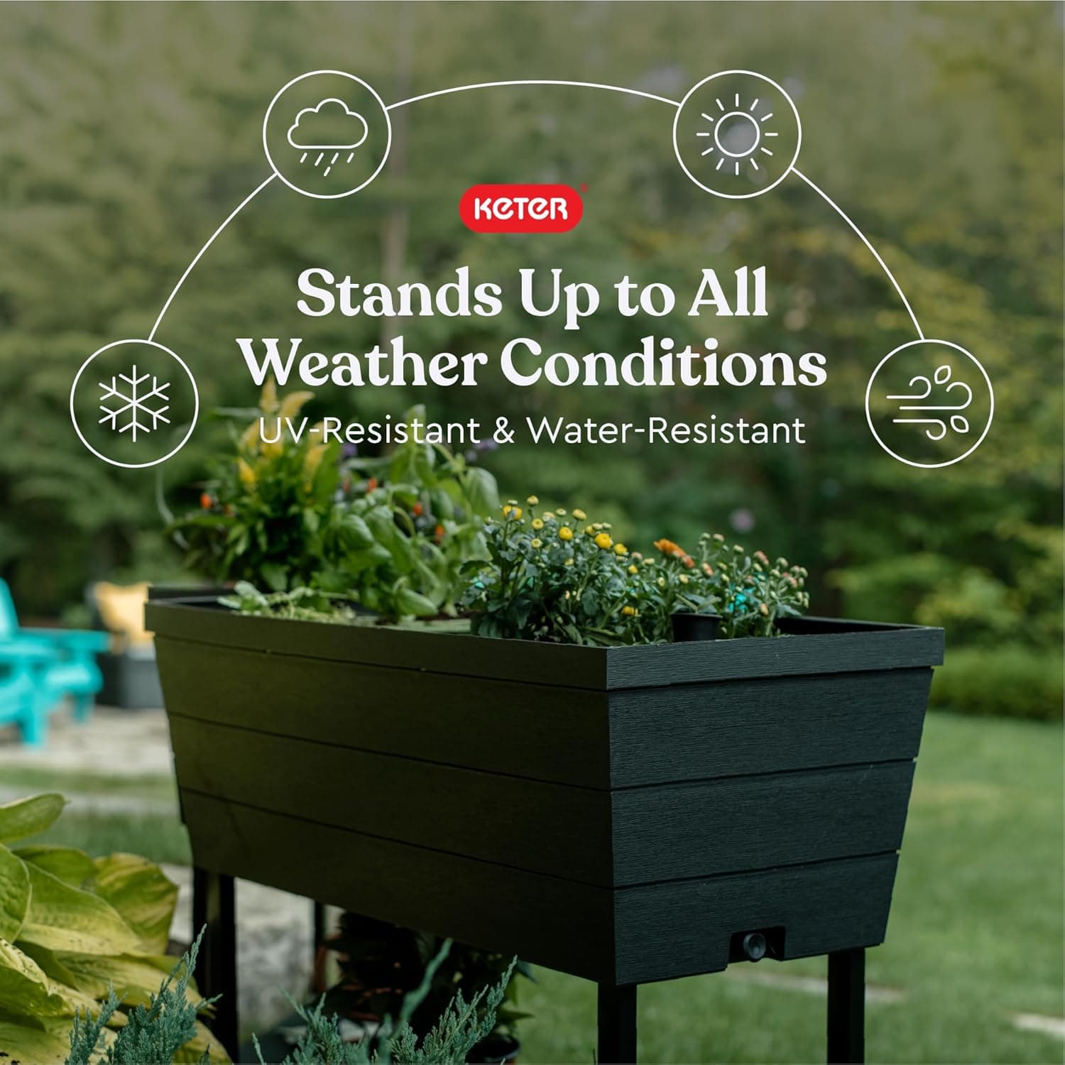 Keter Urban Bloomer 12.7‑Gallon Raised Garden Bed – Elevated Outdoor Planter Box with Self‑Watering Reservoir, Water Gauge &amp; Drainage System, Perfect for Herbs &amp; Vegetables, Dark Grey : Patio, Lawn &amp; Garden thumbnail 3
