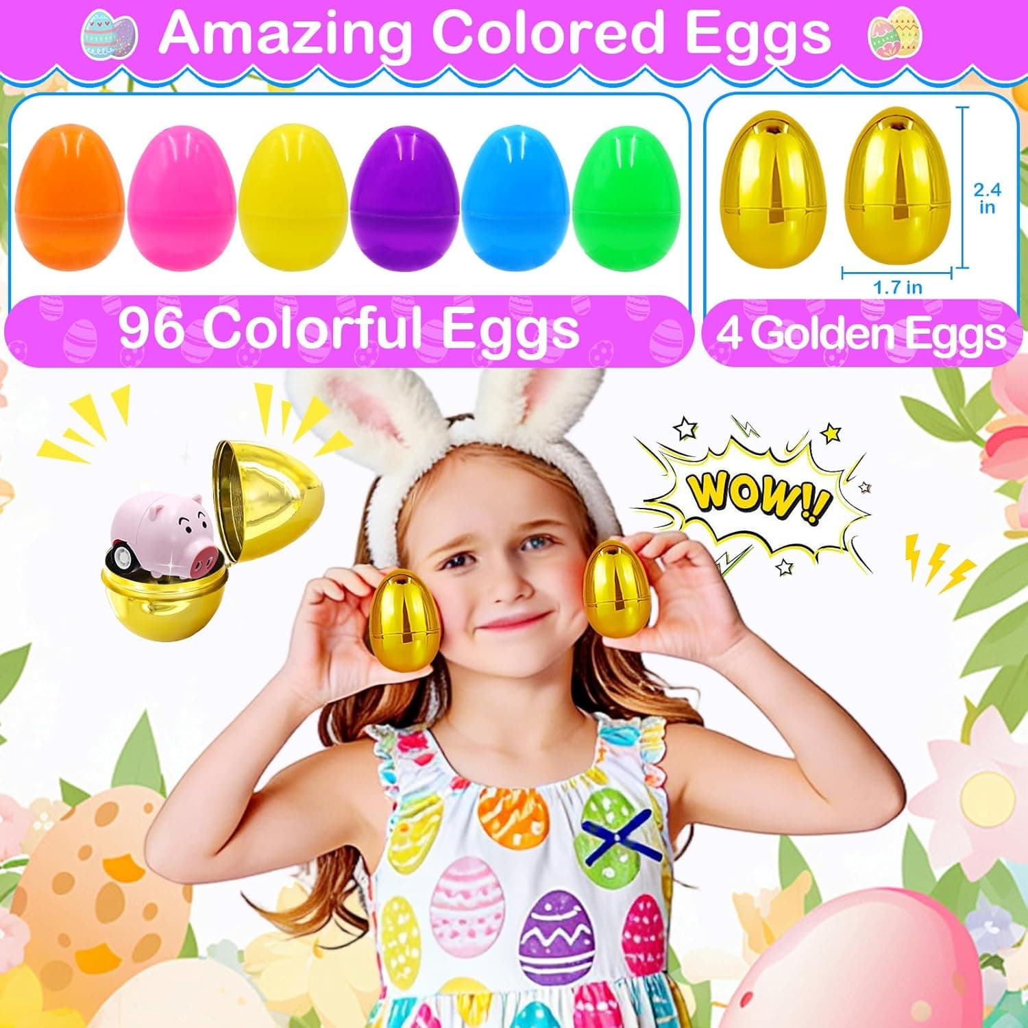 ZICZLI 100 PCS Prefilled Easter Eggs with 6 Surprise Golden Eggs &amp; Assorted Toys, Plastic Fillers with Toys for Kid Toddler Boys Girls Party Favors Easter Basket Stuffers : Toys &amp; Games thumbnail 4